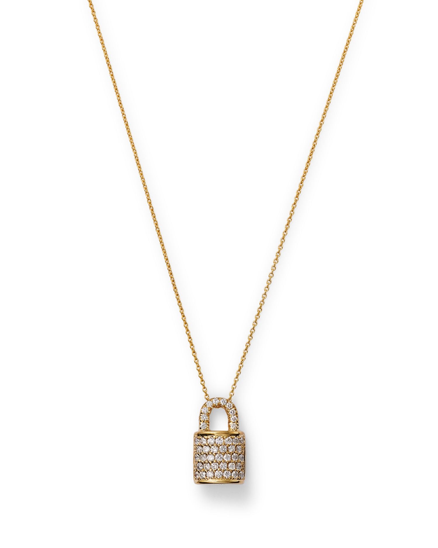 18K Yellow Gold Diamond Padlock Pendant Necklace, 16'