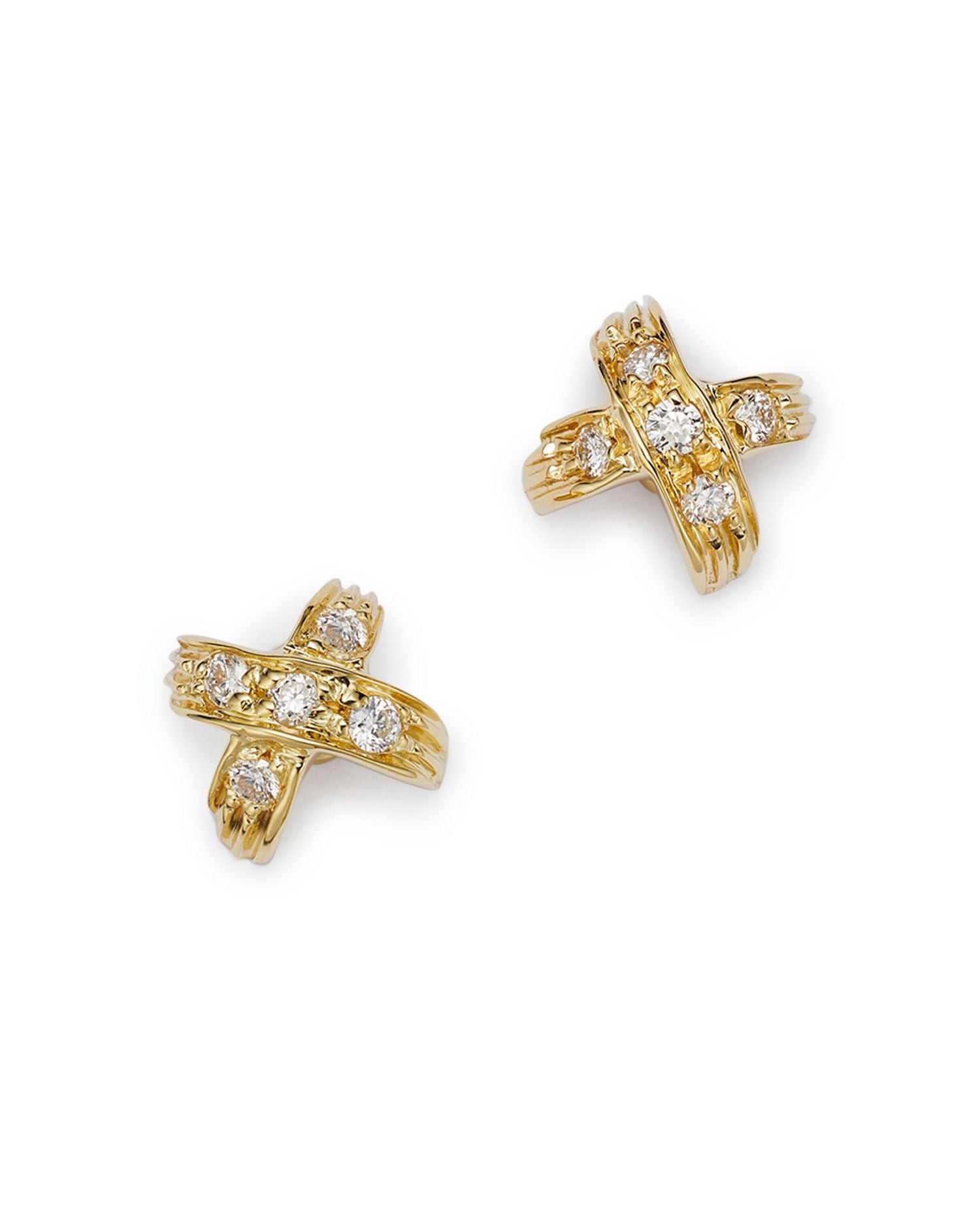 18K Yellow Gold 'X' Pavé Stud Earrings