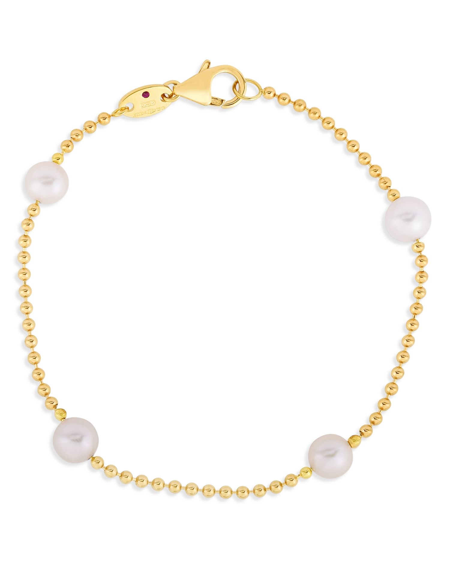 18K Yellow Gold Cultured Pearl Station Bracelet