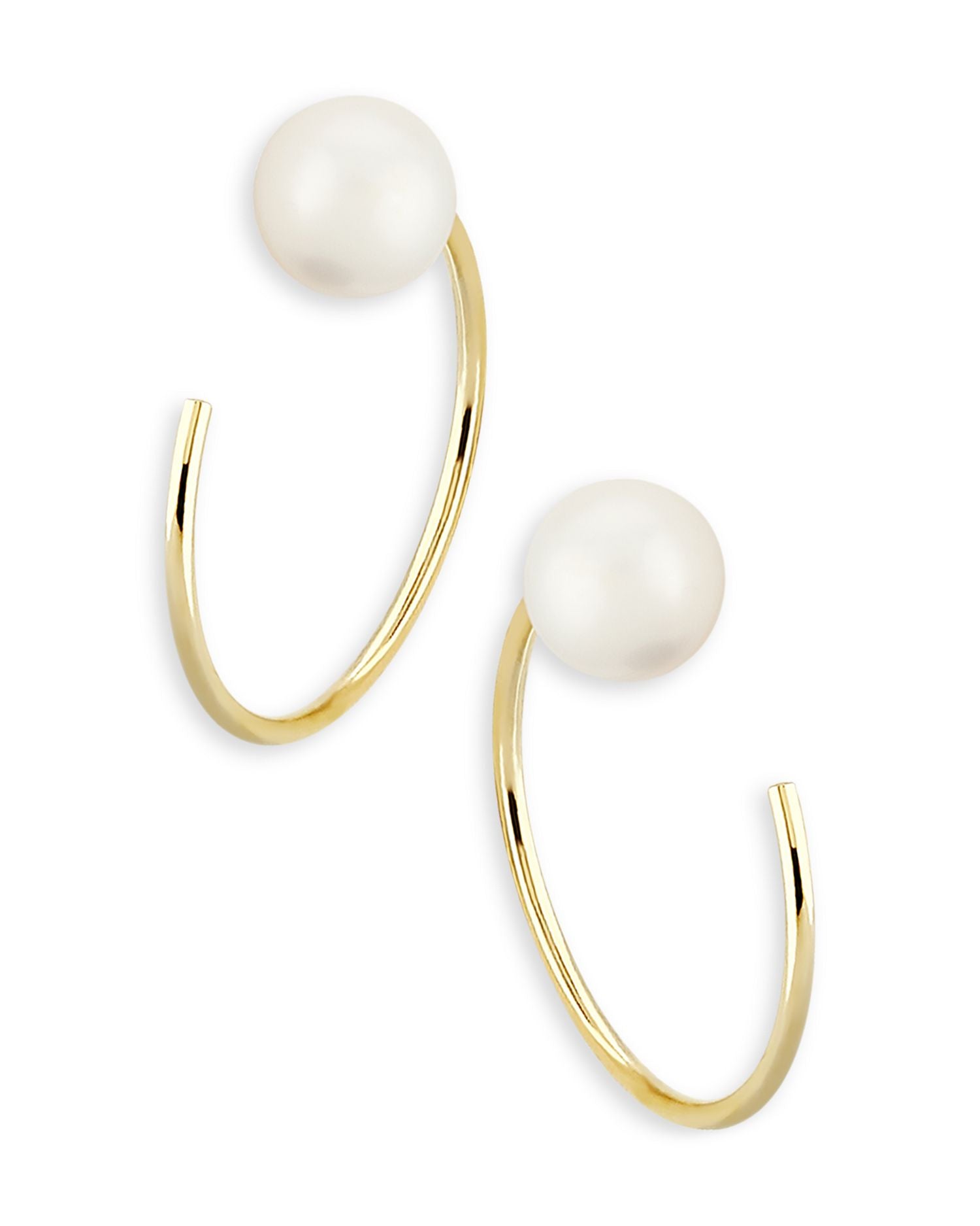 14K Yellow Gold Cultured Freshwater Pearl Hoop Earrings