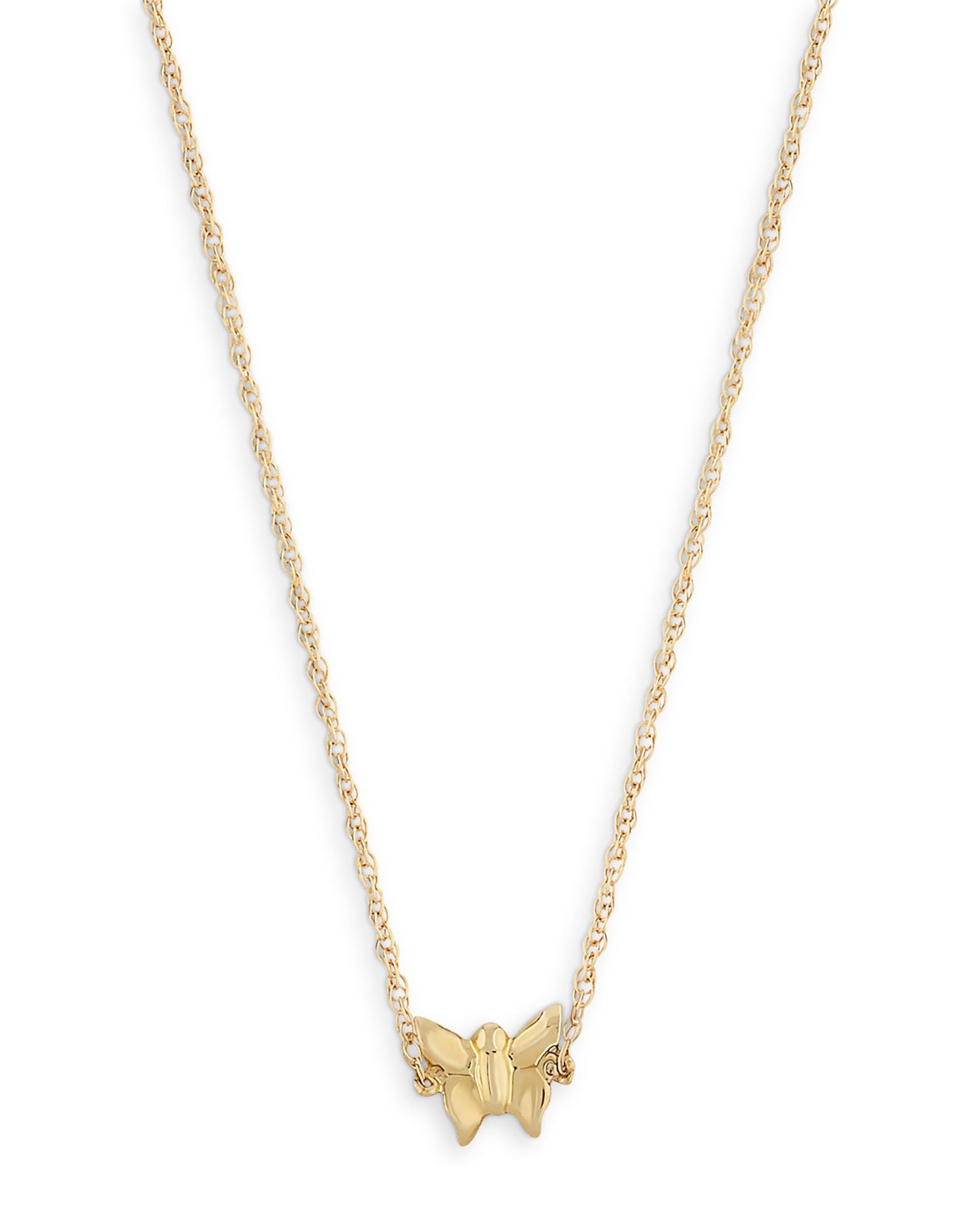 14K Yellow Gold Butterfly Pendant Necklace, 18'