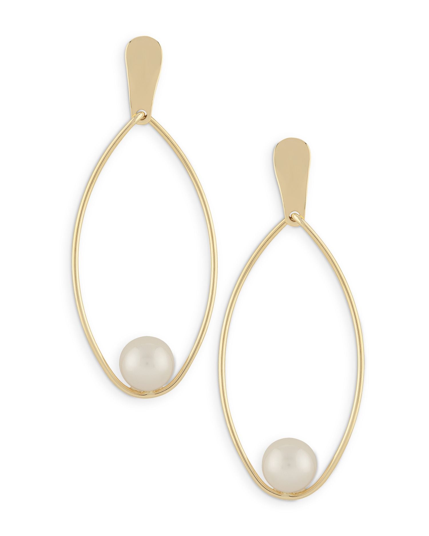 Cultured Freshwater Pearl Oblong Drop Earrings in 14K Yellow Gold - Exclusive