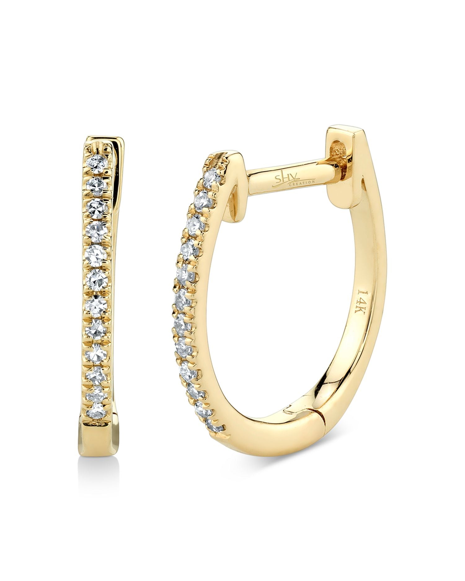 14K Yellow Gold Diamond Medium Huggie Hoop Earrings - Exclusive