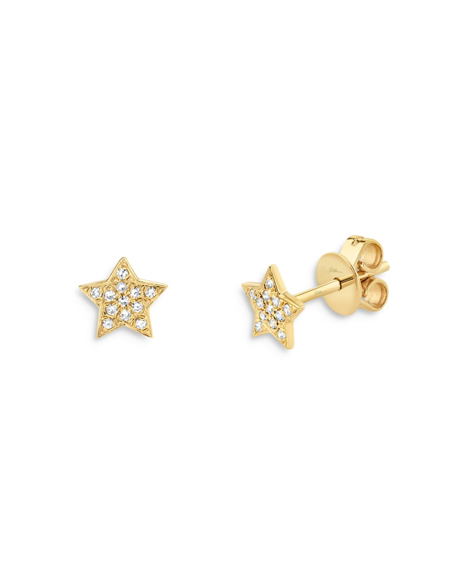 14K Yellow Gold Diamond Star Stud Earrings - Exclusive