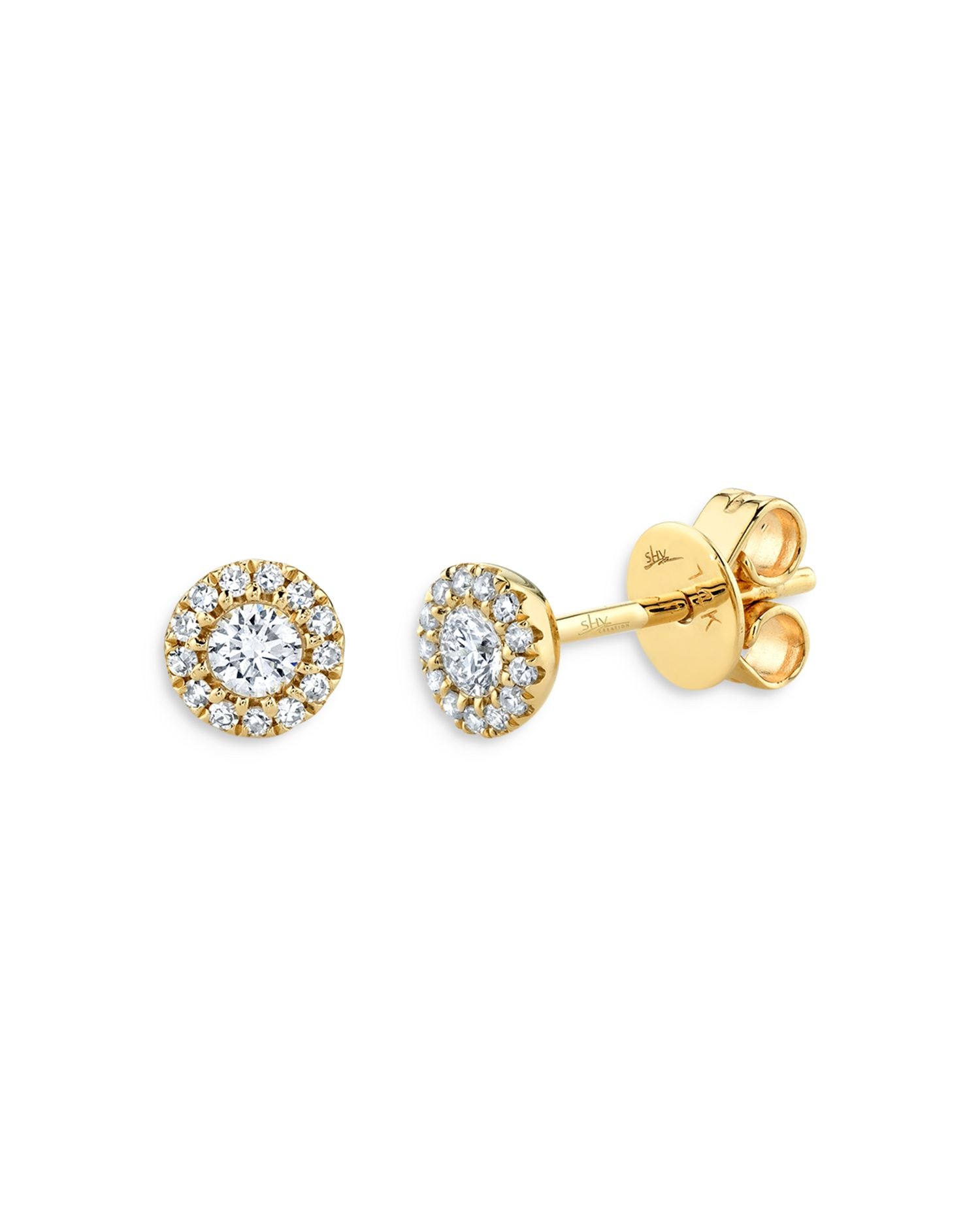 14K Yellow Gold Diamond Halo Stud Earrings - Exclusive