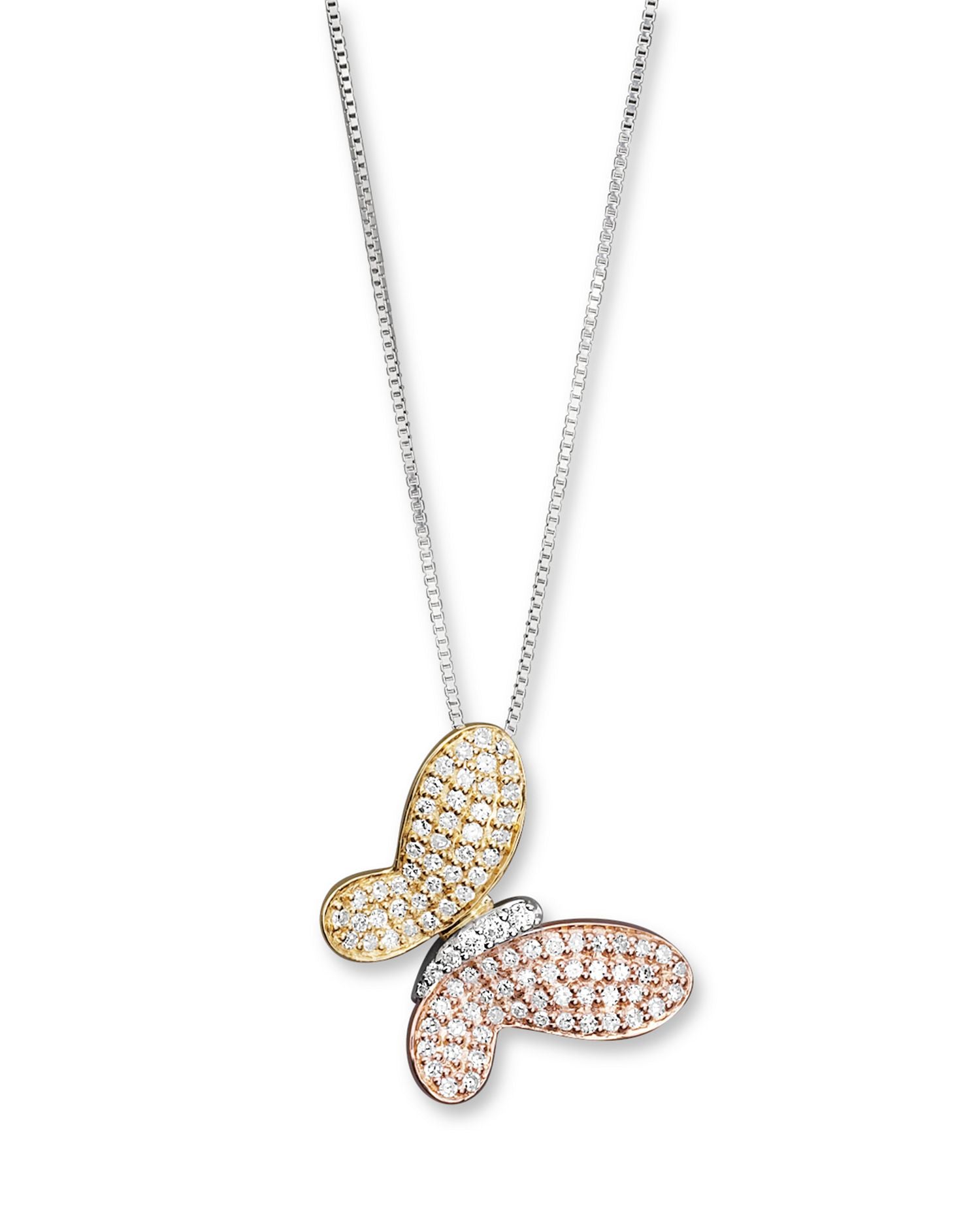 Diamond Pavé Butterfly Pendant in 14K White, Yellow and Rose Gold, 0.40 ct. t.w. - Exclusive
