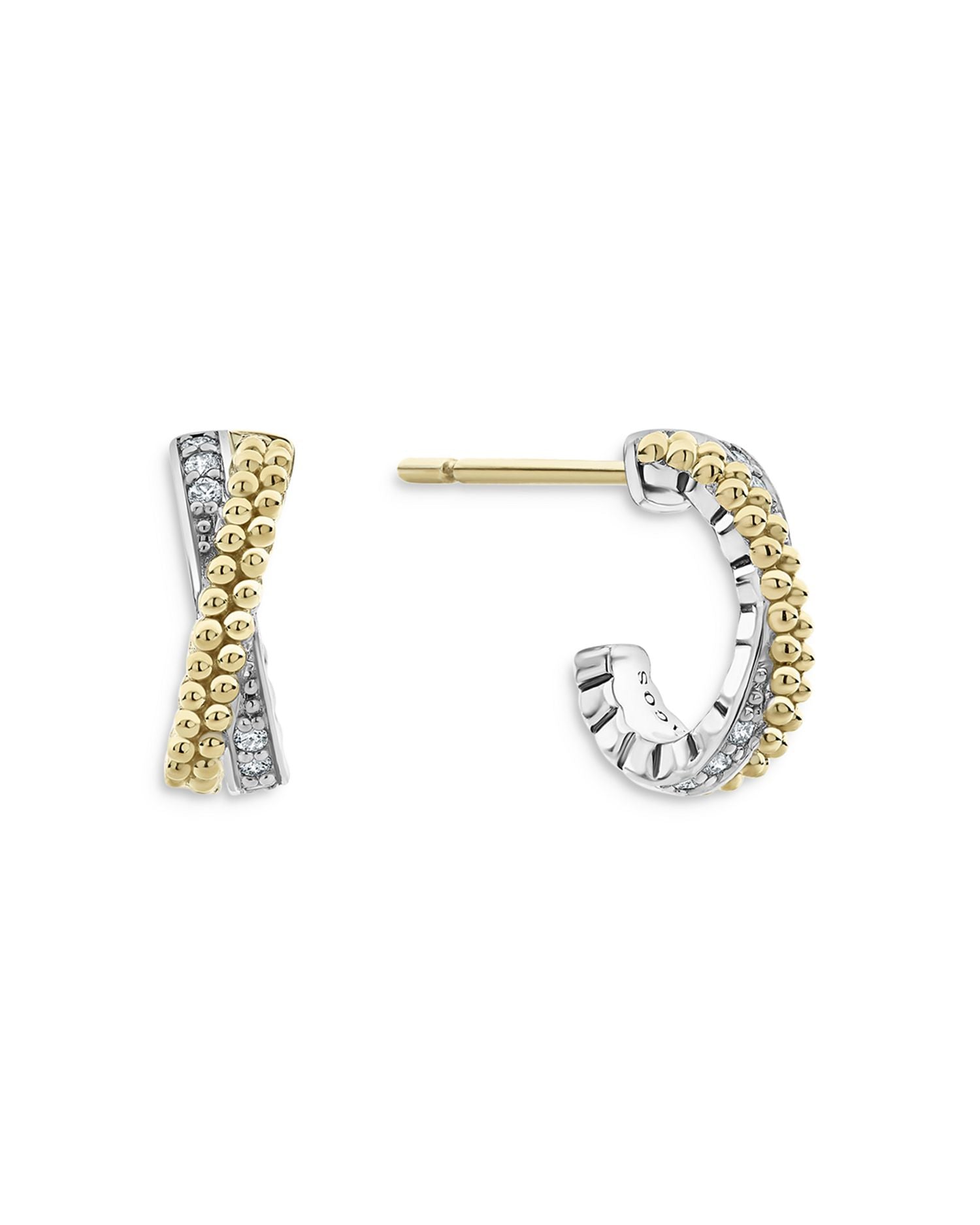 Sterling Silver & 18K Yellow Gold Caviar Lux Diamond Hoop Earrings