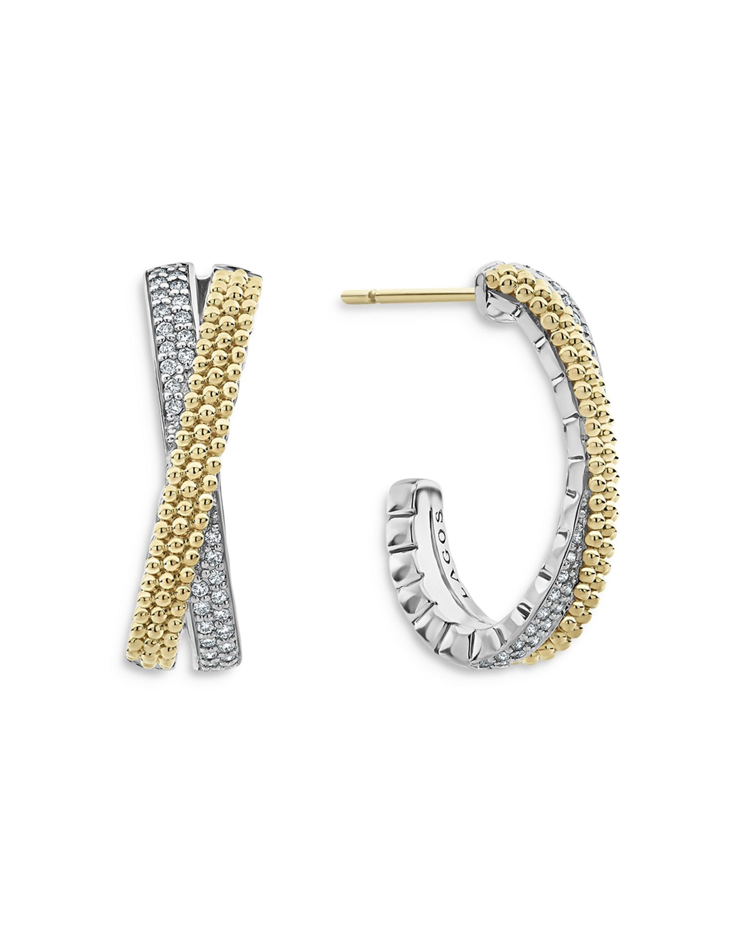 Sterling Silver & 18K Yellow Gold Caviar Lux Diamond Hoop Earrings