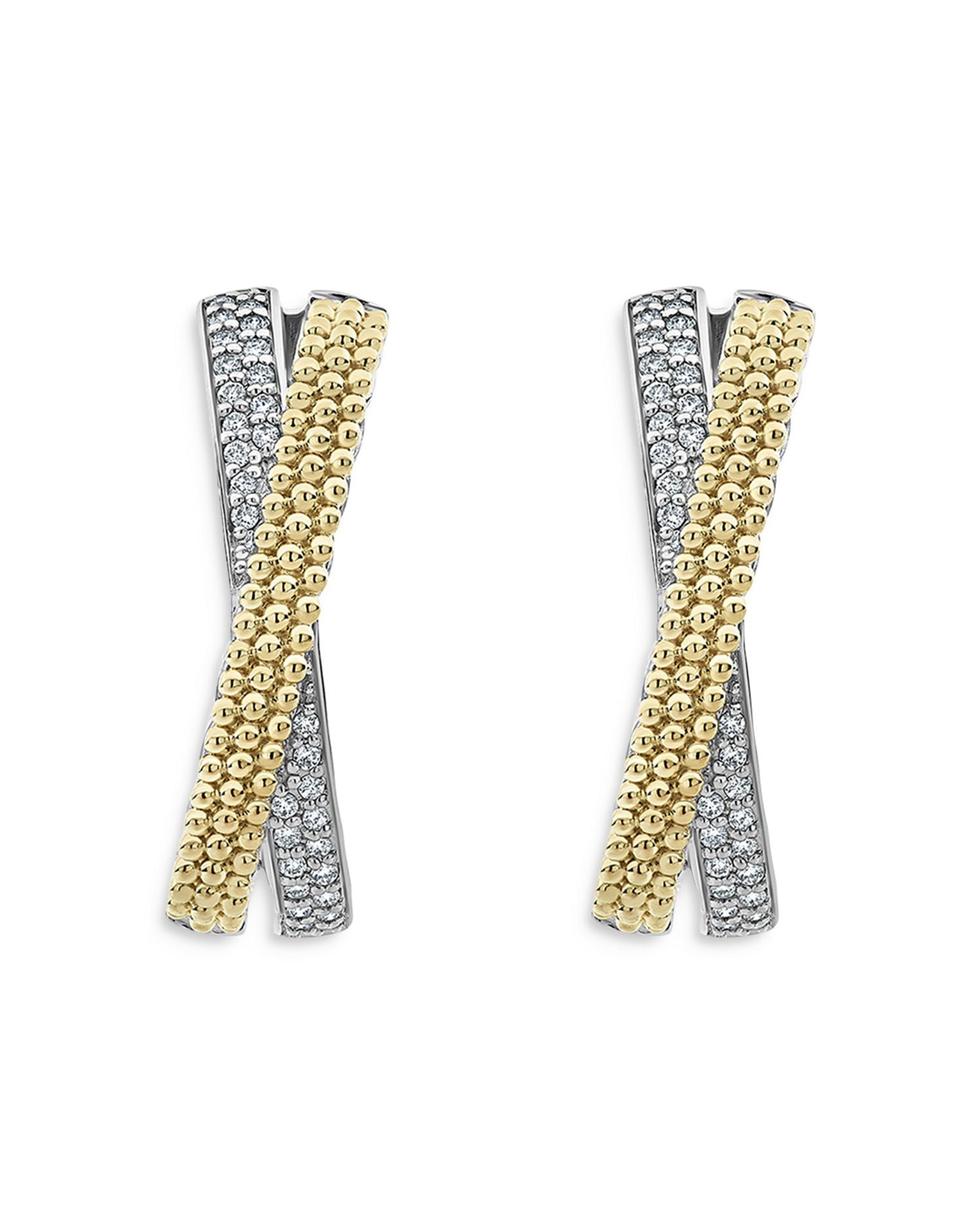 Sterling Silver & 18K Yellow Gold Caviar Lux Diamond Hoop Earrings