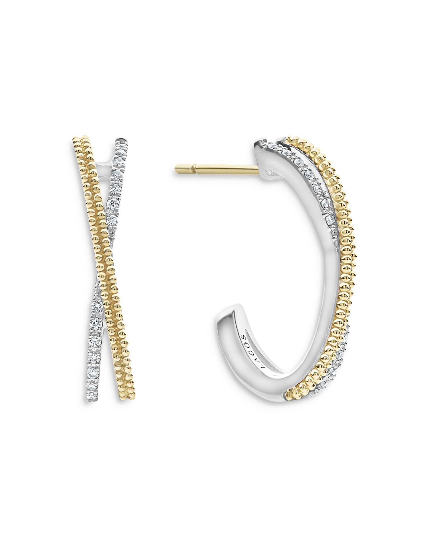 Sterling Silver & 18K Yellow Gold Caviar Lux Diamond Hoop Earrings