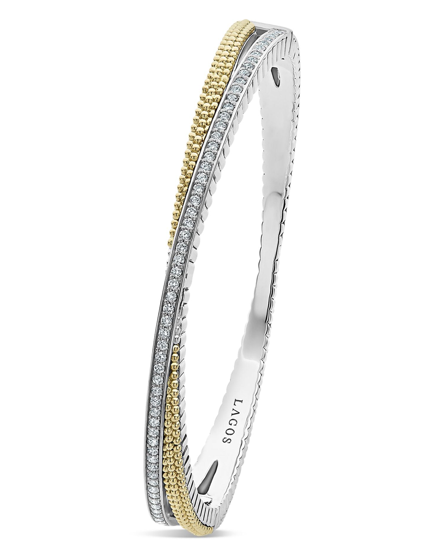 Sterling Silver & 18K Yellow Gold Caviar Lux Diamond Bangle Bracelet