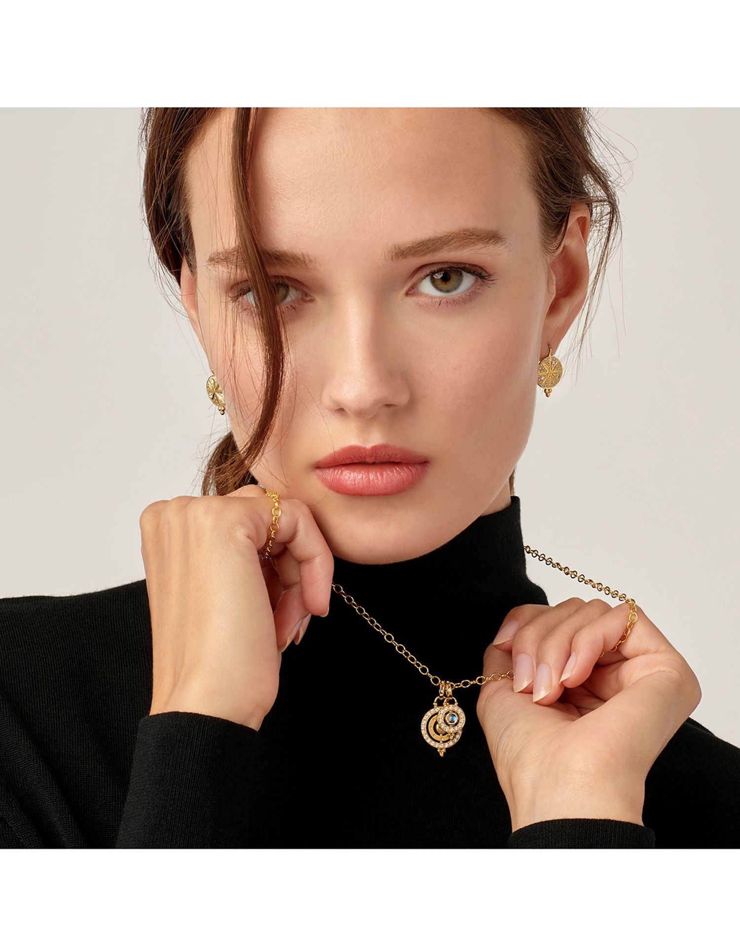 18K Yellow Gold Celestial Blue Moonstone & Diamond Mini Orbit Pendant