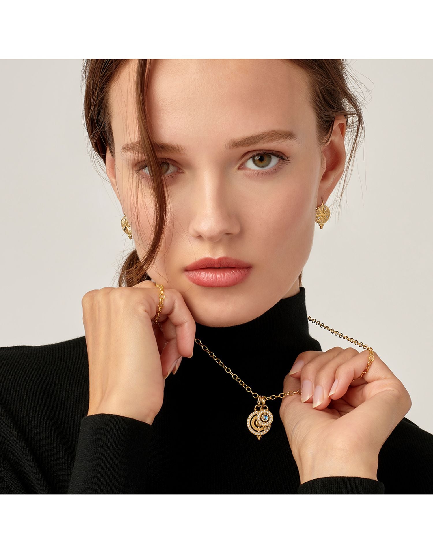 18K Yellow Gold Celestial Blue Moonstone & Diamond Orbit Pendant