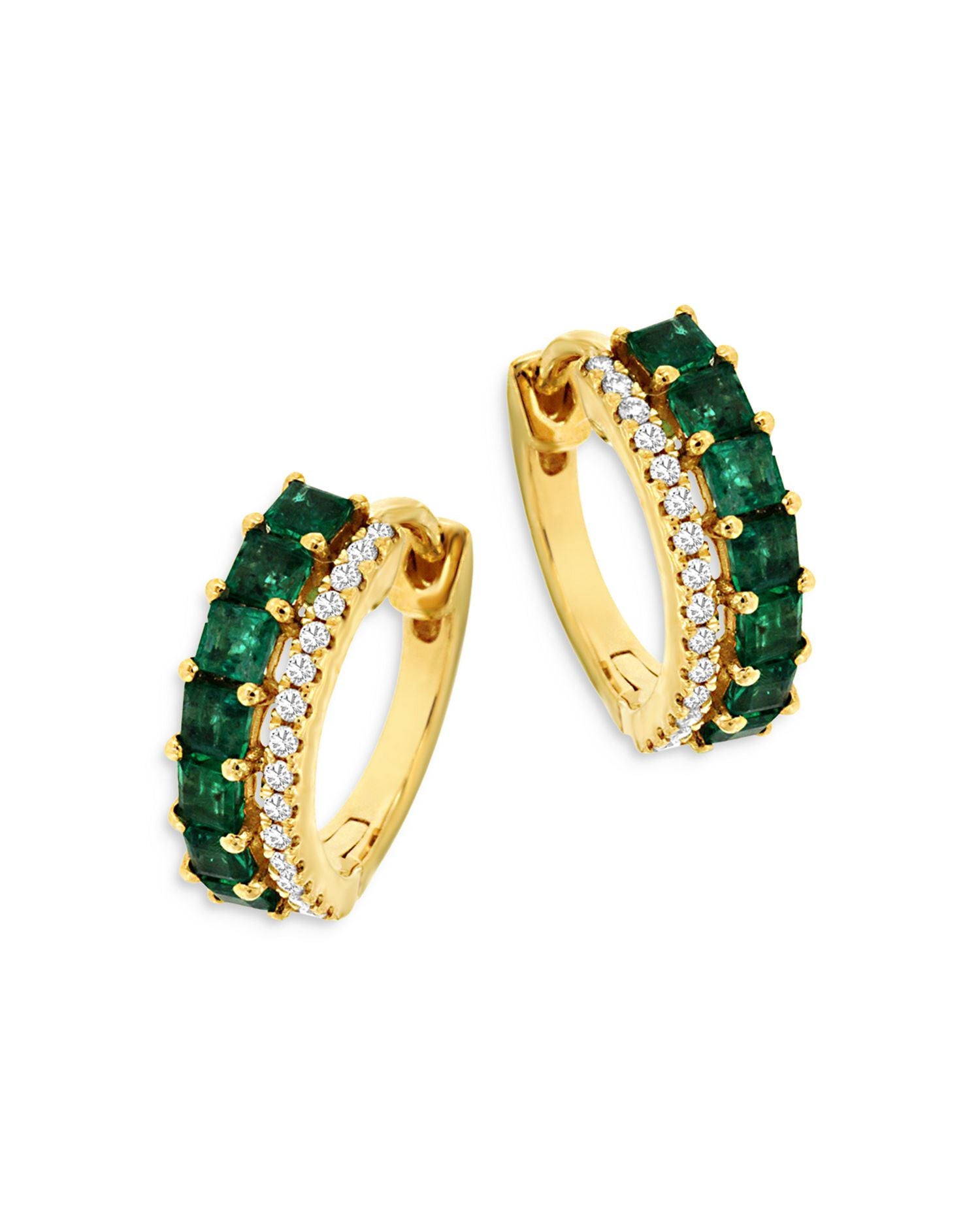 Emerald & Diamond Huggie Hoop Earrings in 14K Yellow Gold - Exclusive