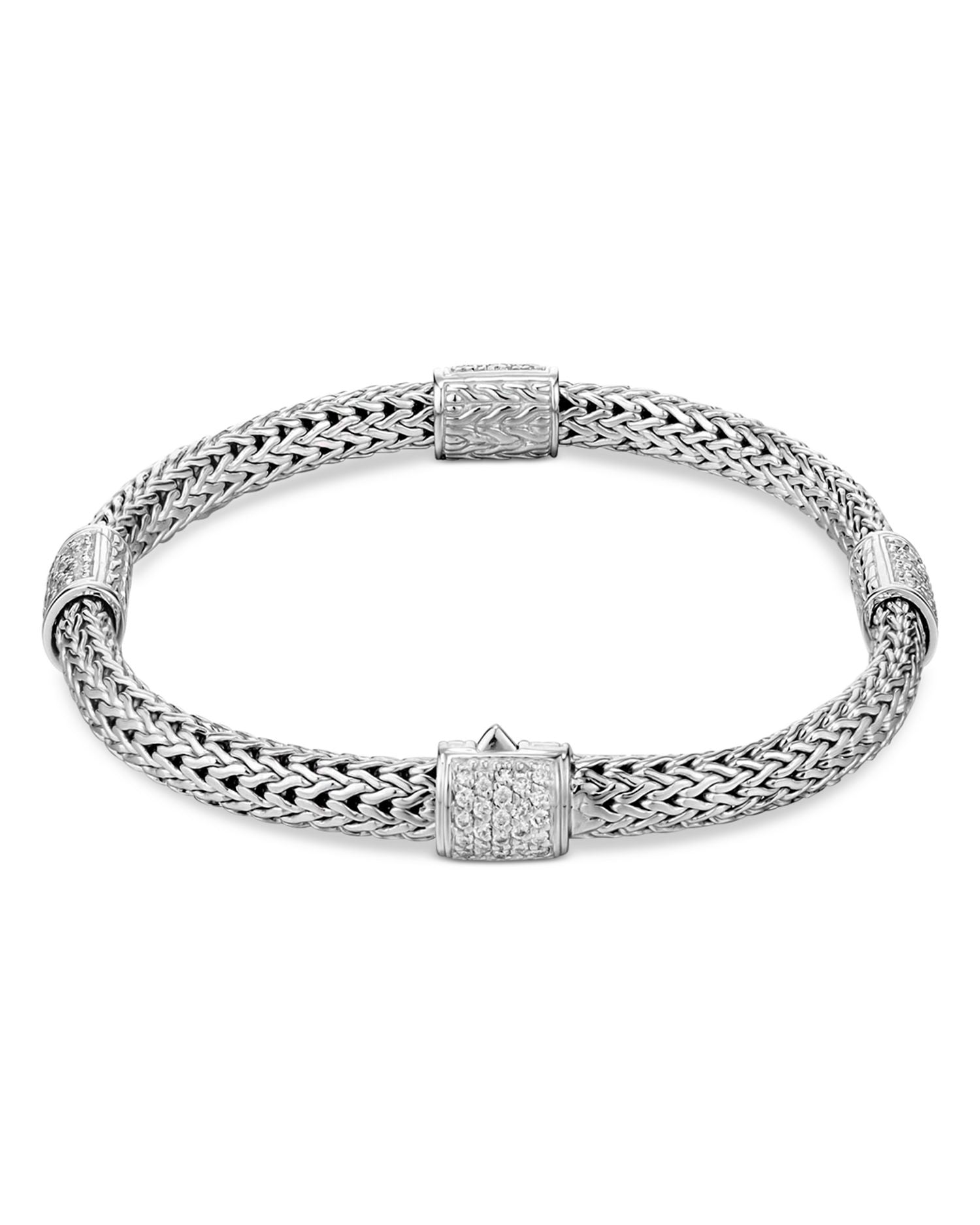 Sterling Silver Classic Diamond Pavé Station Chain Bracelet