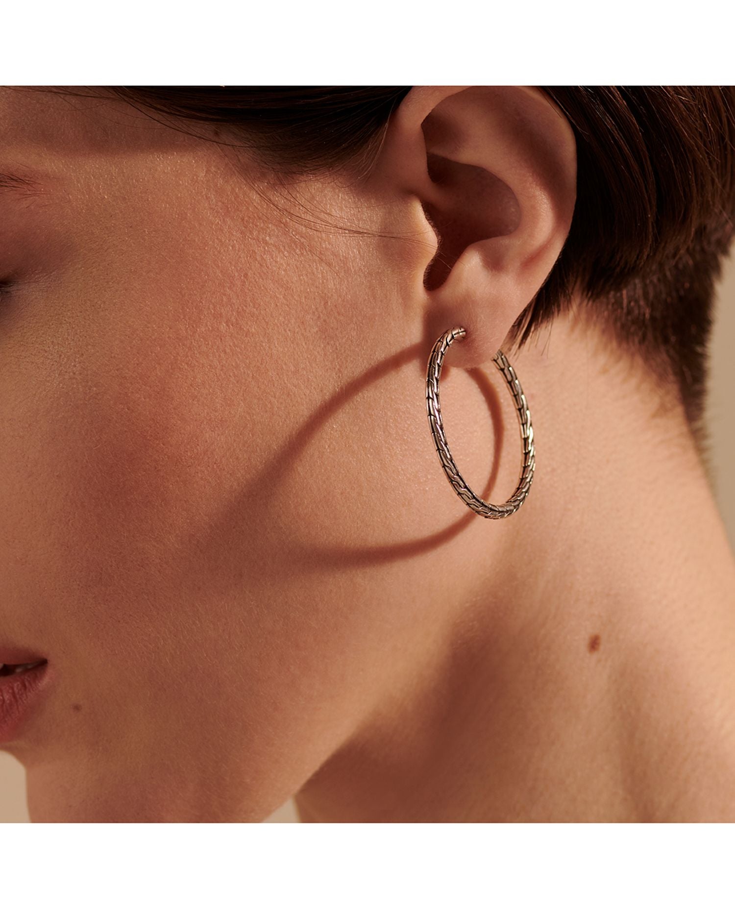 Sterling Silver Classic Chain Medium Hoop Earrings