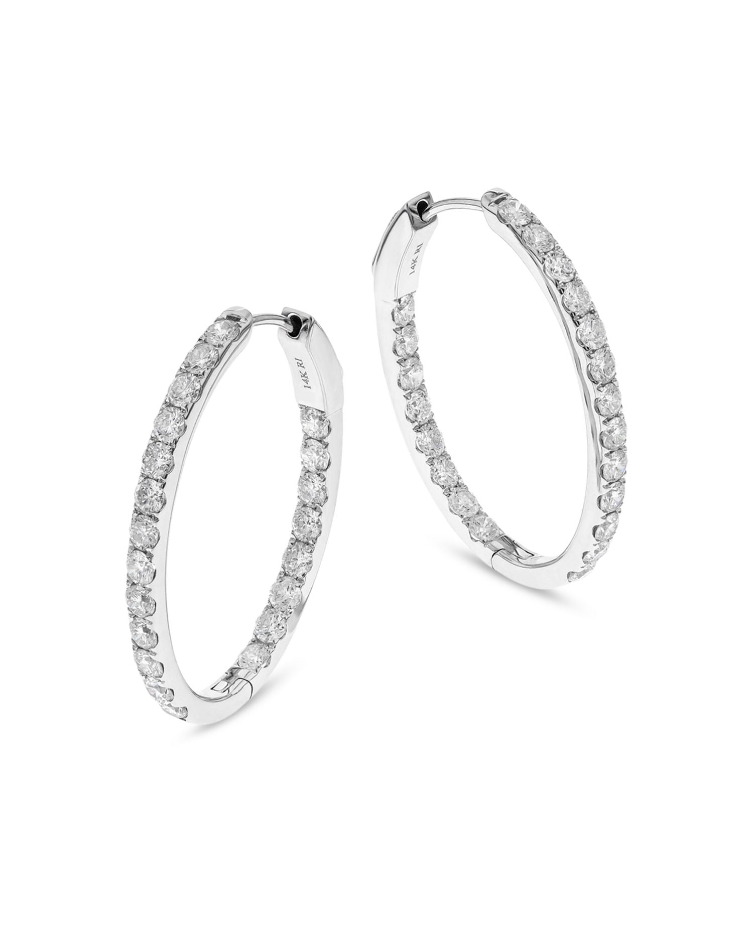 Diamond Inside Out Oval Hoop Earrings in 14K White Gold, 3.10 ct. t.w. - Exclusive