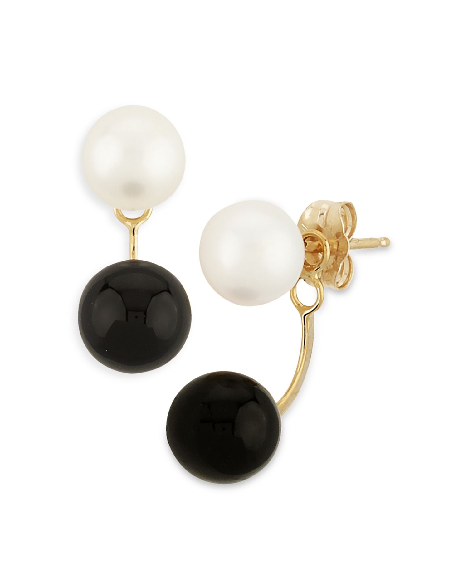 Onyx & Cultured Freshwater Pearl Front-to-Back Drop Earrings in 14K Yellow Gold - Exclusive