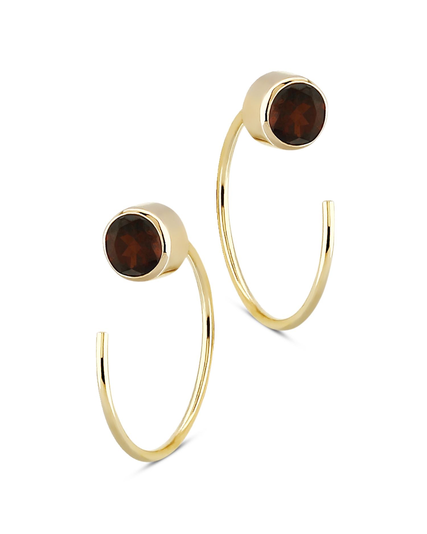 Garnet Stud and Front Back Hoop Earrings in 14K Yellow Gold - Exclusive