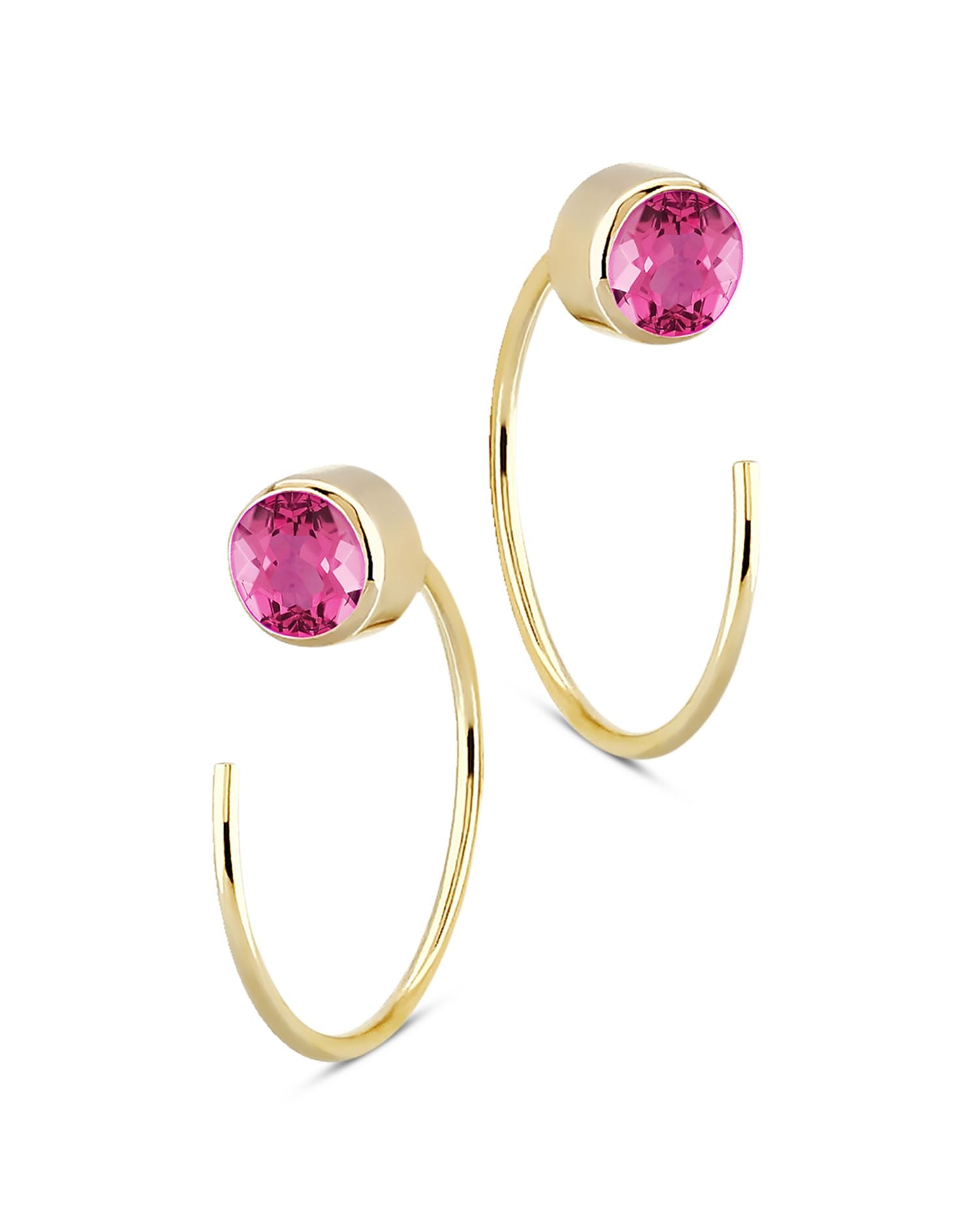 Pink Tourmaline Stud and Front Back Hoop Earrings in 14K Yellow Gold - Exclusive