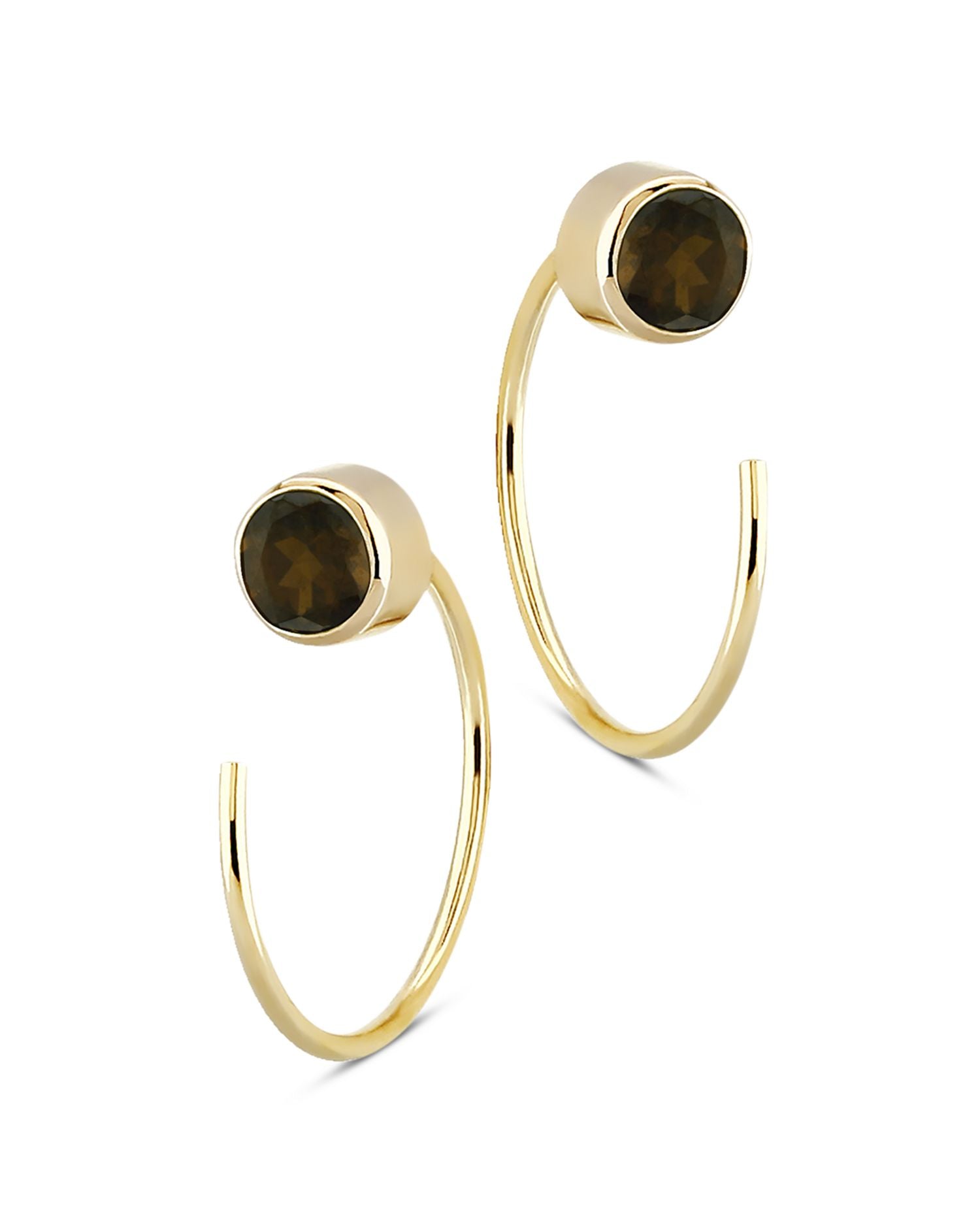 Smoky Stud Quartz and Front Back Hoop Earrings in 14K Yellow Gold - Exclusive