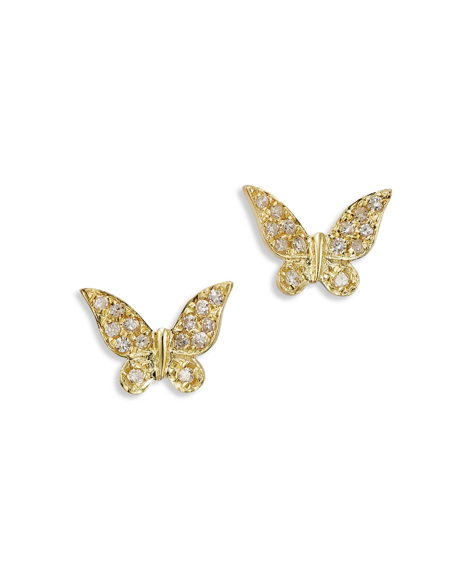 14K Yellow Gold Diamond Butterfly Earrings