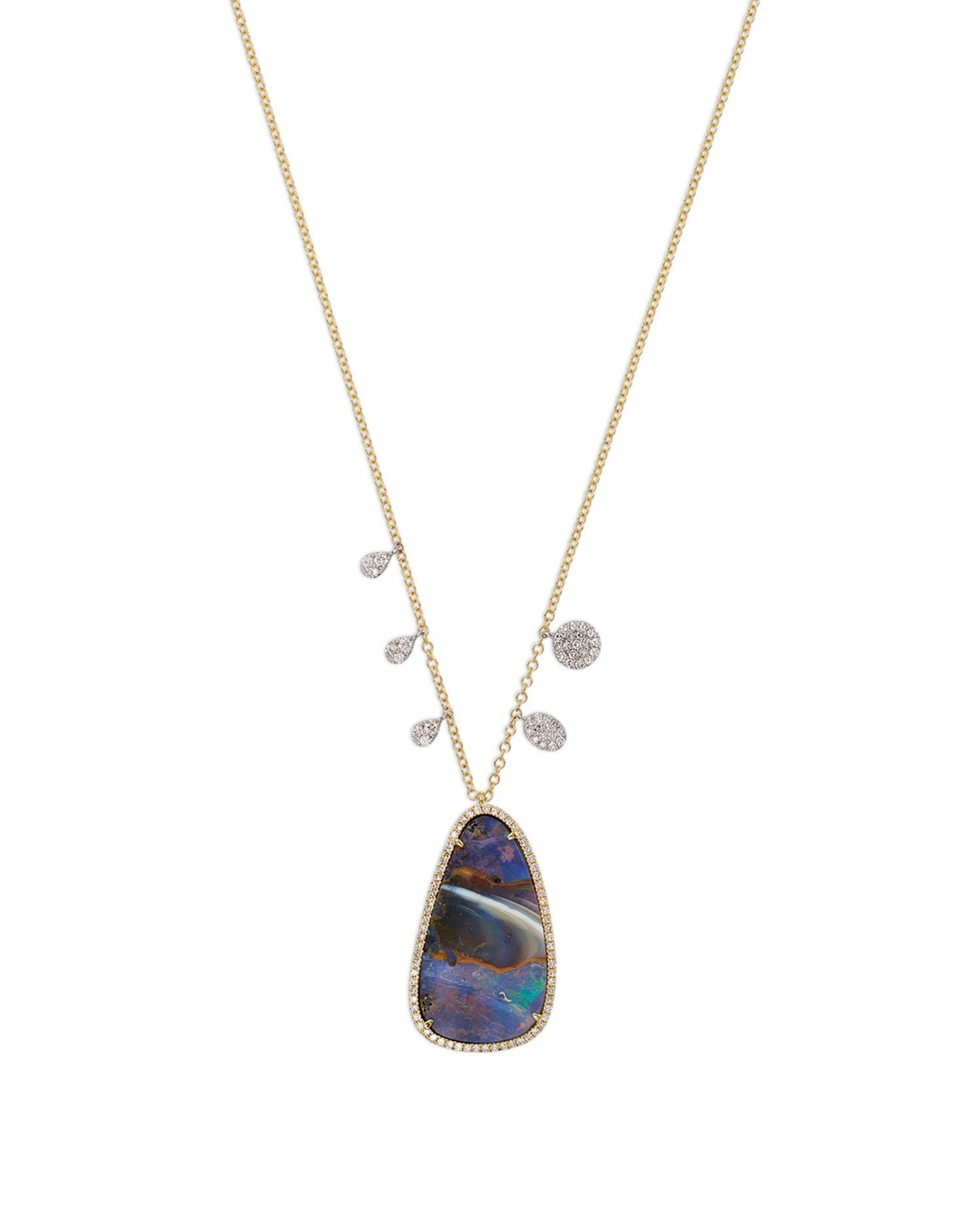 14K Yellow Gold Opal & Diamond Pendant Necklace, 18'