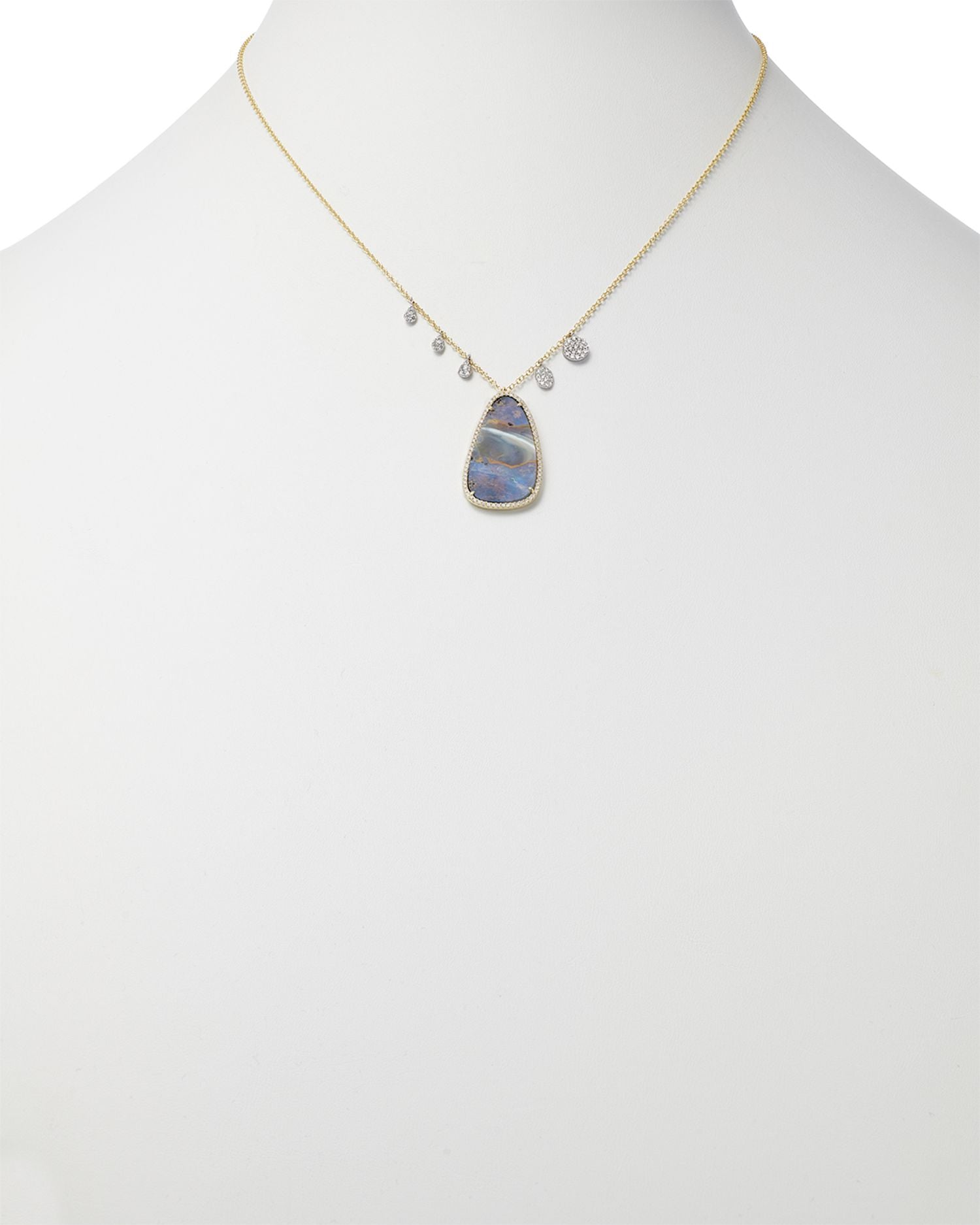 14K Yellow Gold Opal & Diamond Pendant Necklace, 18'