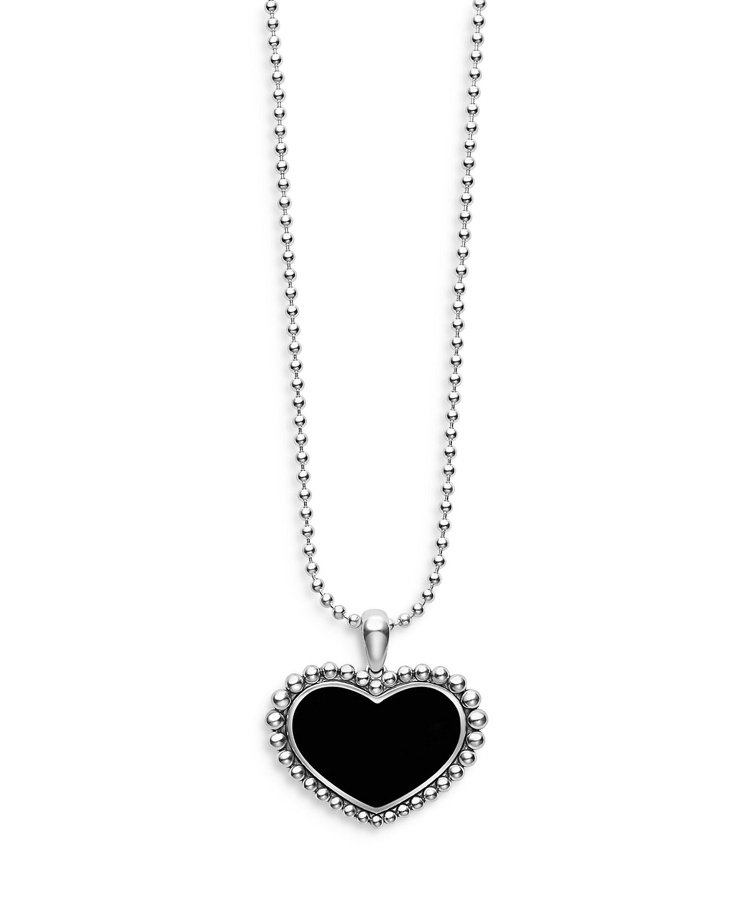 Sterling Silver Maya Onyx Inlay Heart Pendant Necklace, 34'