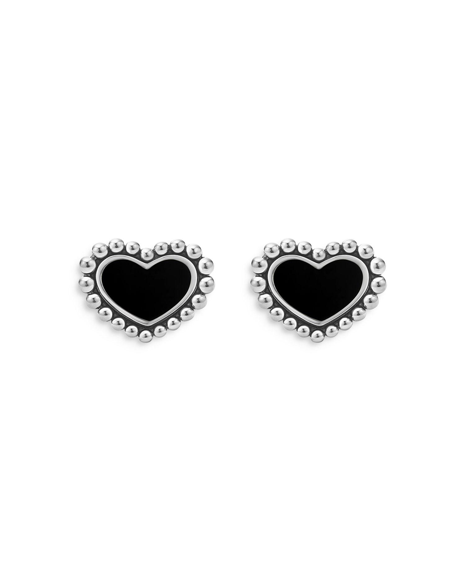 Sterling Silver Maya Onyx Heart Stud Earrings