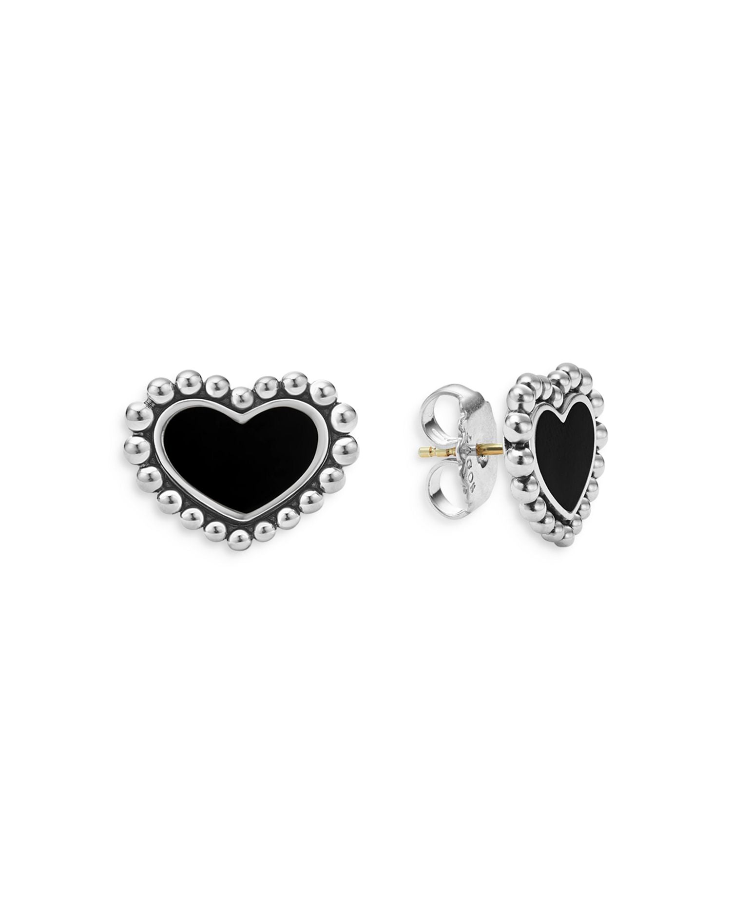 Sterling Silver Maya Onyx Heart Stud Earrings