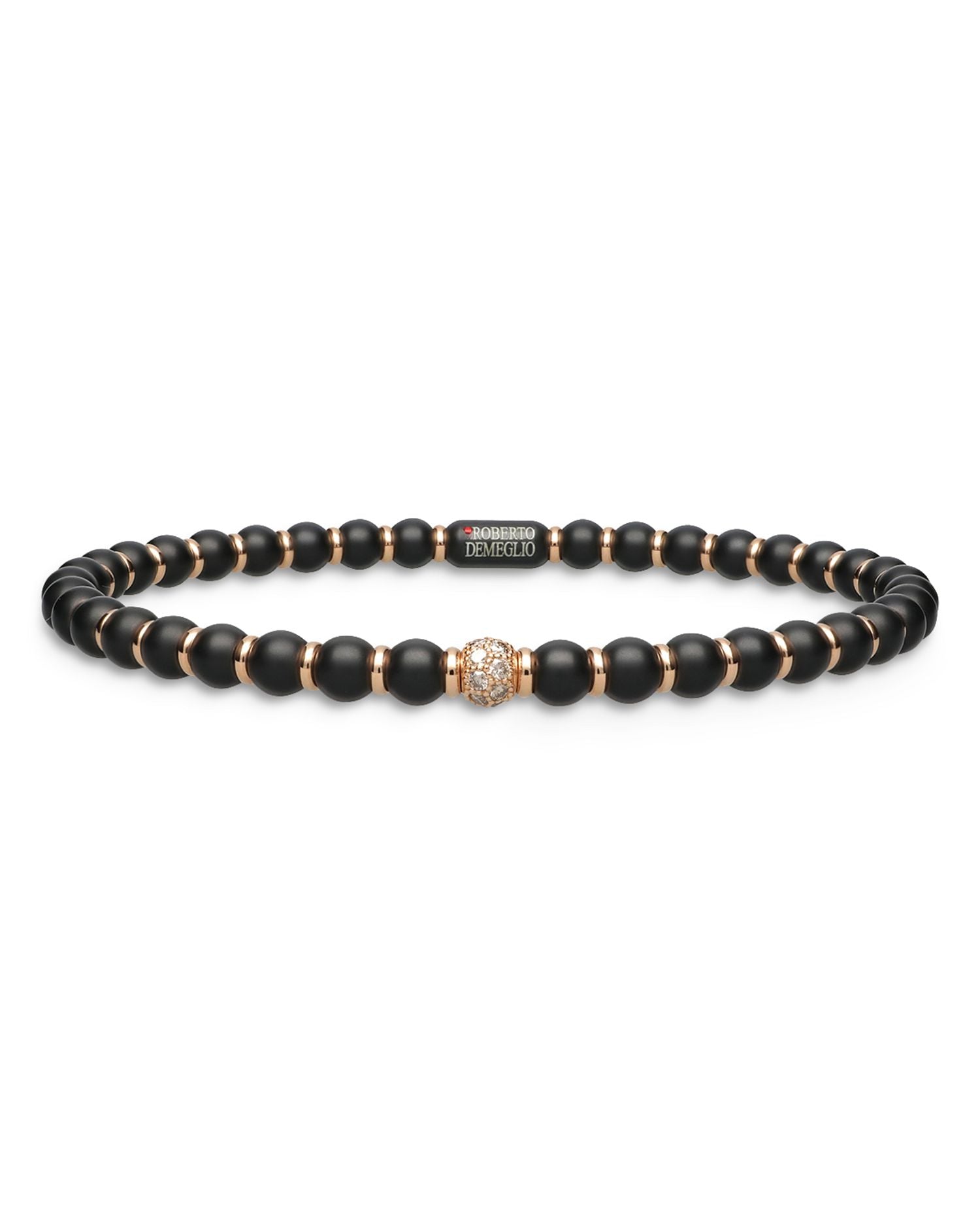 18K Rose Gold & Matte Black Ceramic Stretch Bracelet with Champagne Diamonds