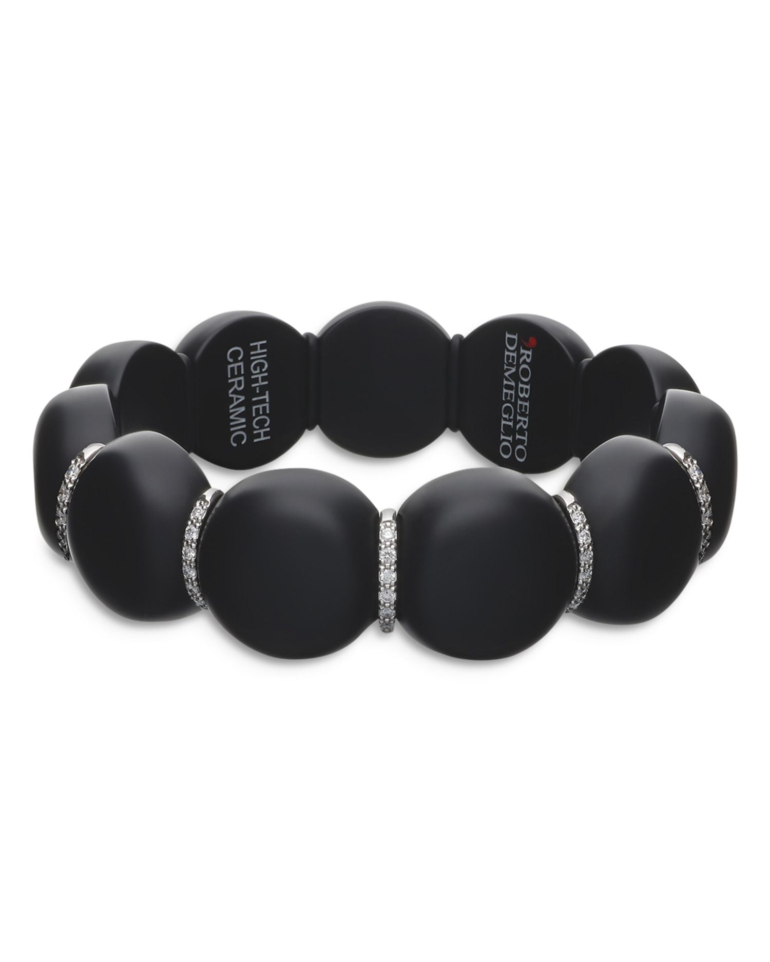 18K White Gold Ceramic Stretch Bracelet with Diamonds