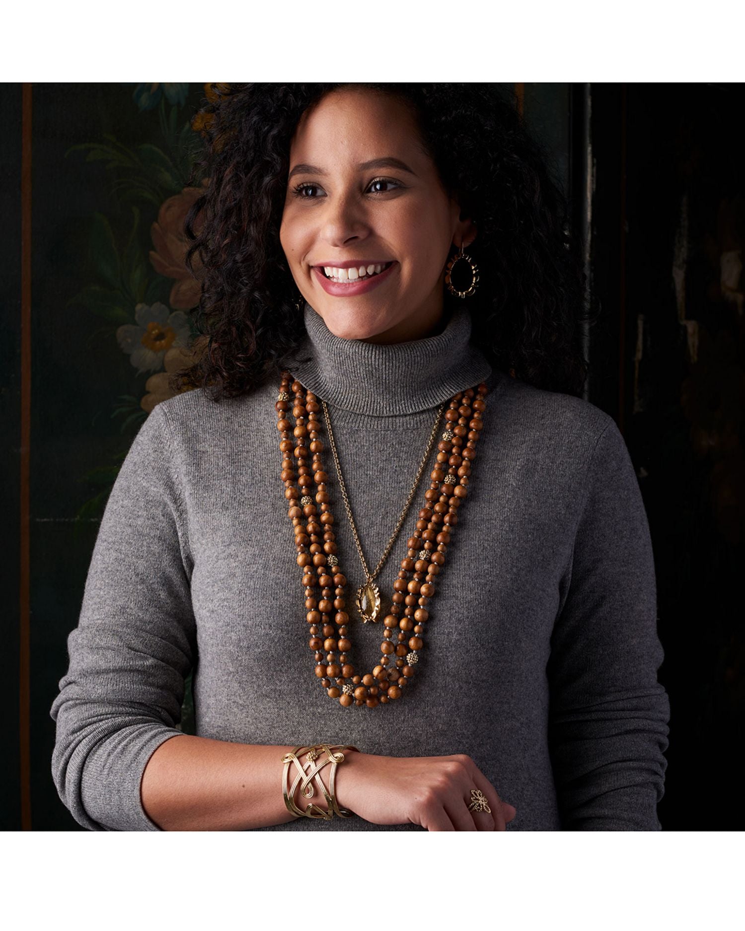 Earth Goddess Triple Strand Bead Necklace, 36"