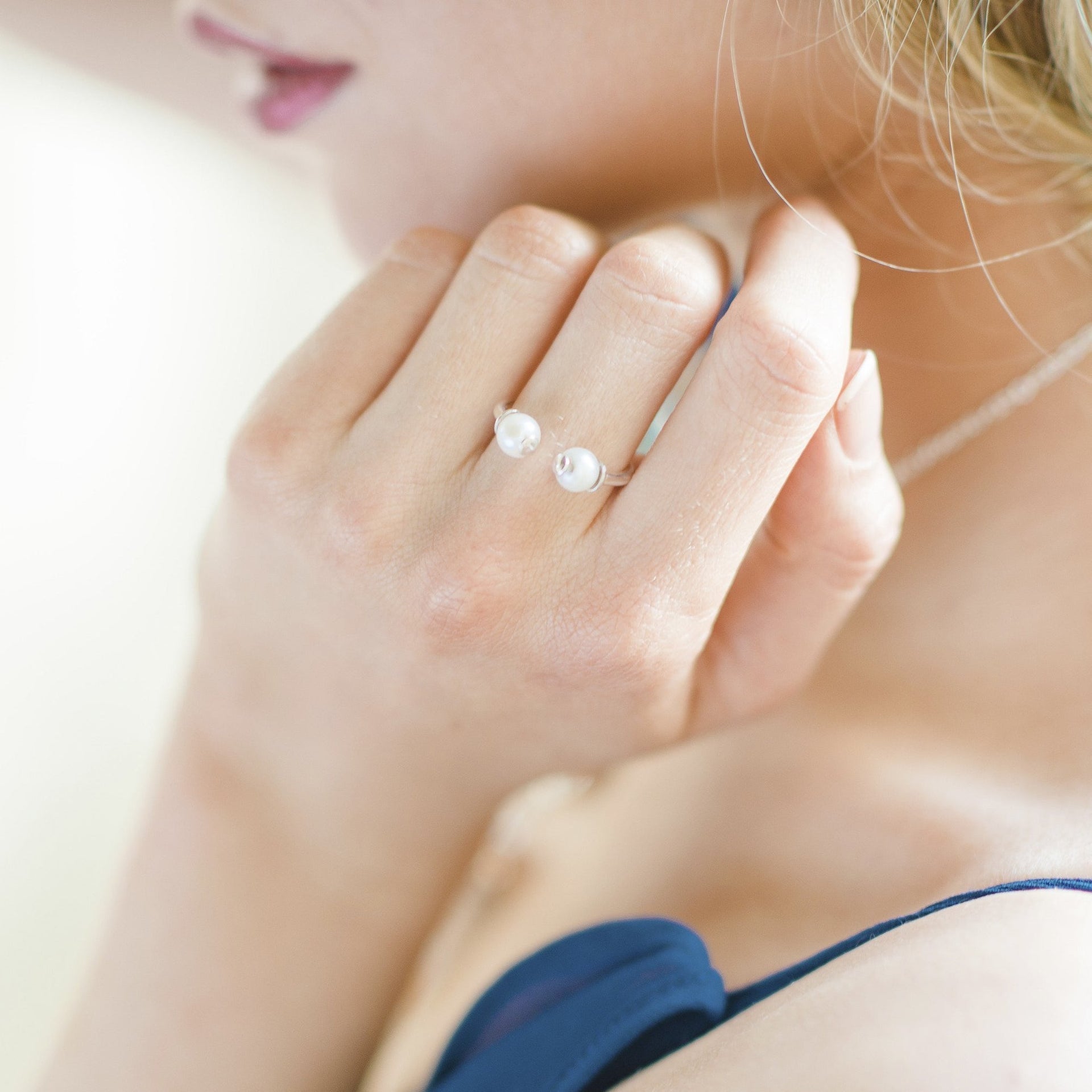 Double Pearl Silver Ring