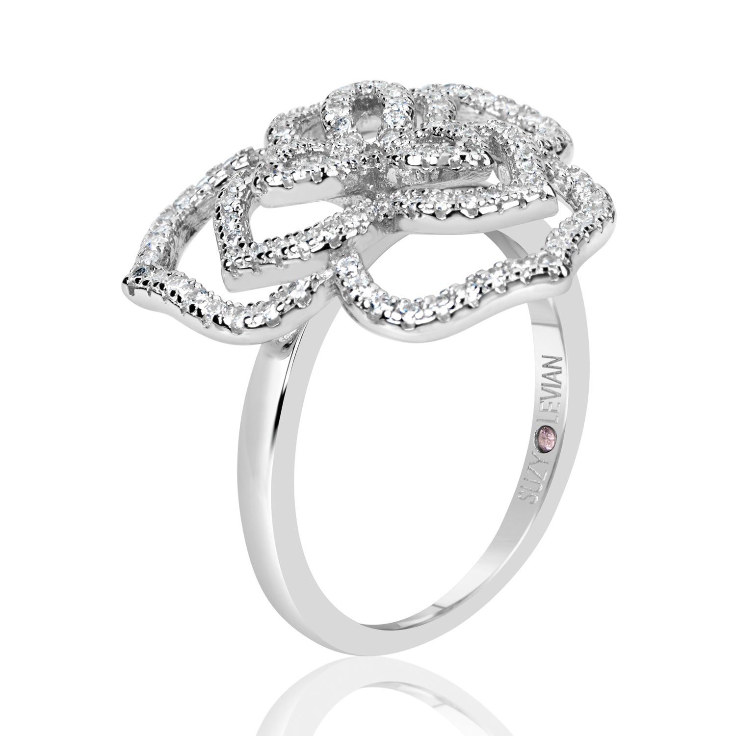 Suzy Levian Sterling Silver White Cubic Zirconia Wild Flower Ring