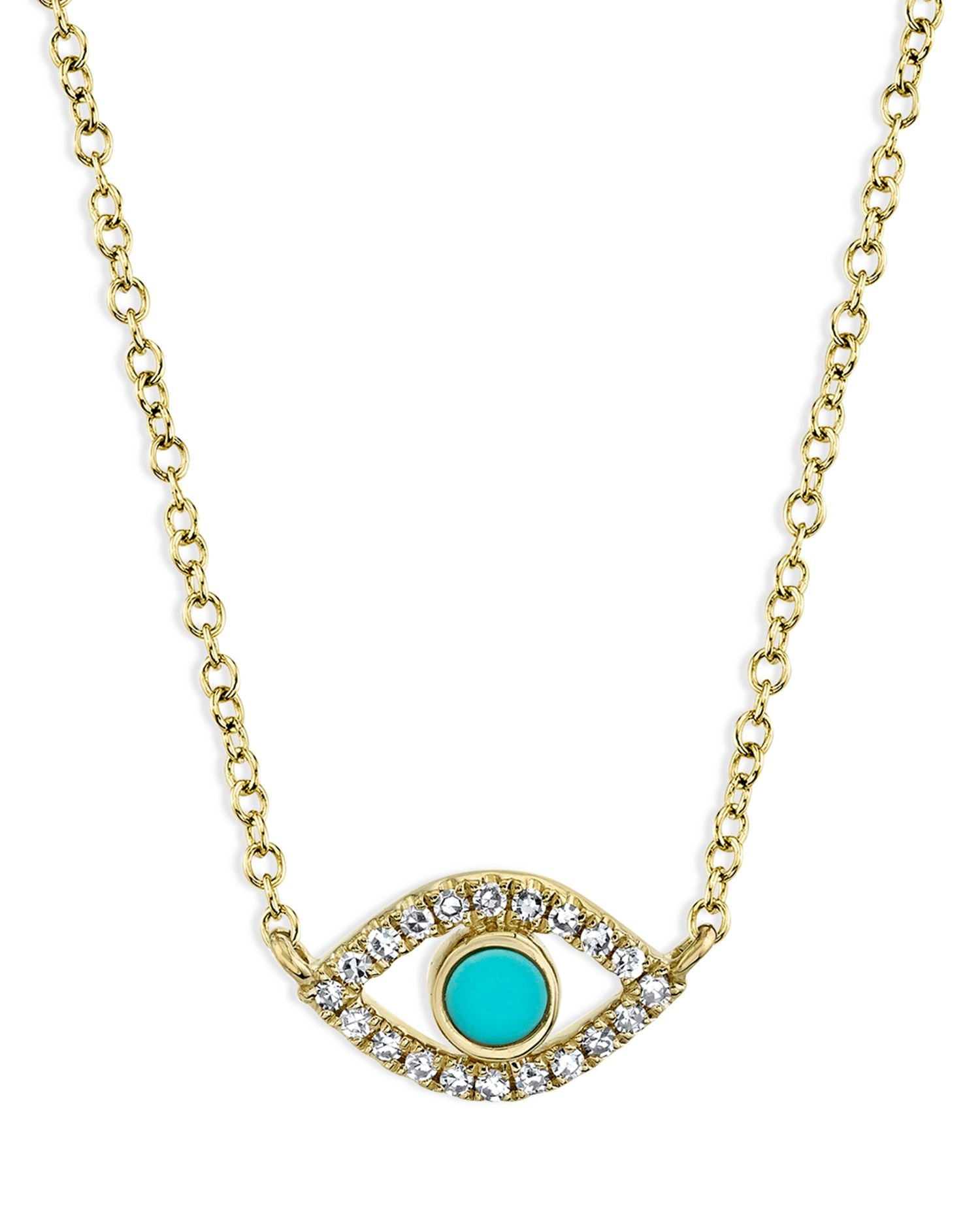 14K Yellow Gold Turquoise & Diamond Eye Pendant Necklace, 18' - Exclusive
