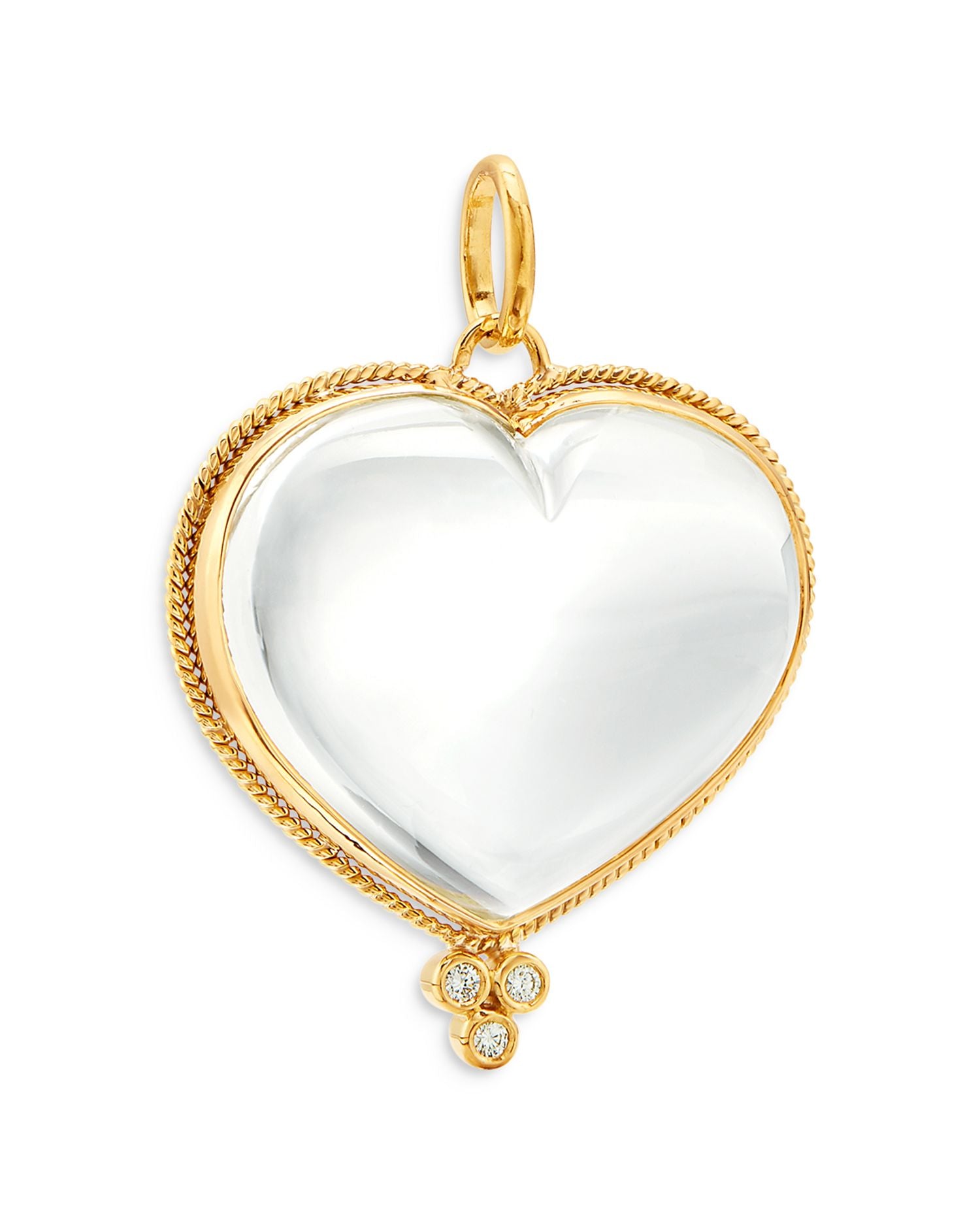 18K Yellow Gold Rock Crystal & Diamond Heart Pendant