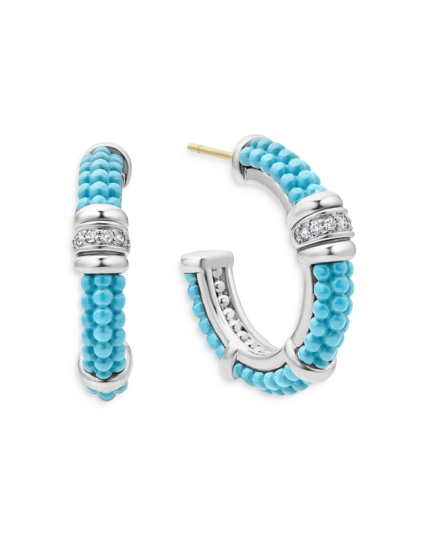 Blue Caviar & Diamond Sterling Silver Hoop Earrings