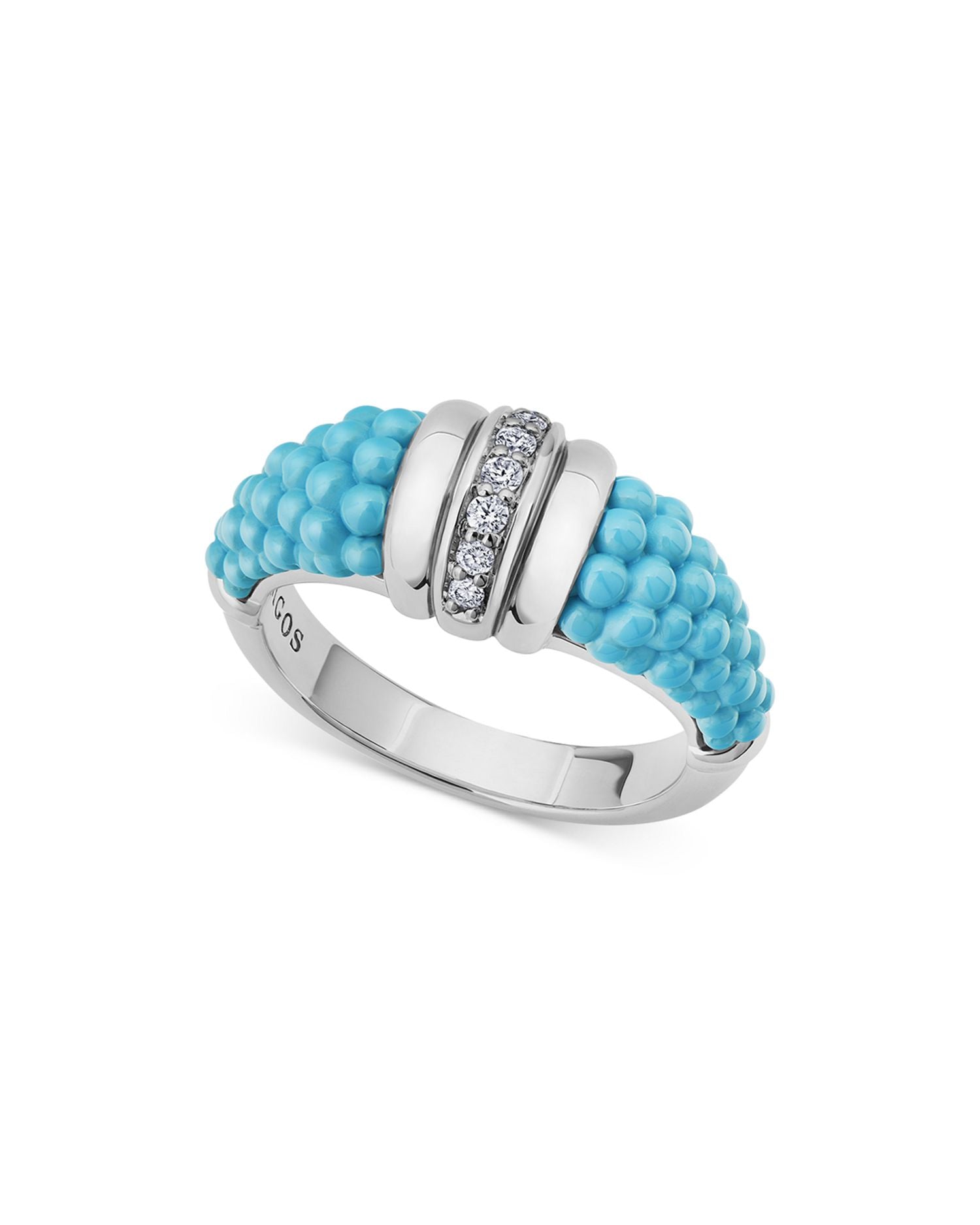 Sterling Silver Blue Caviar & Diamond Tapered Ring