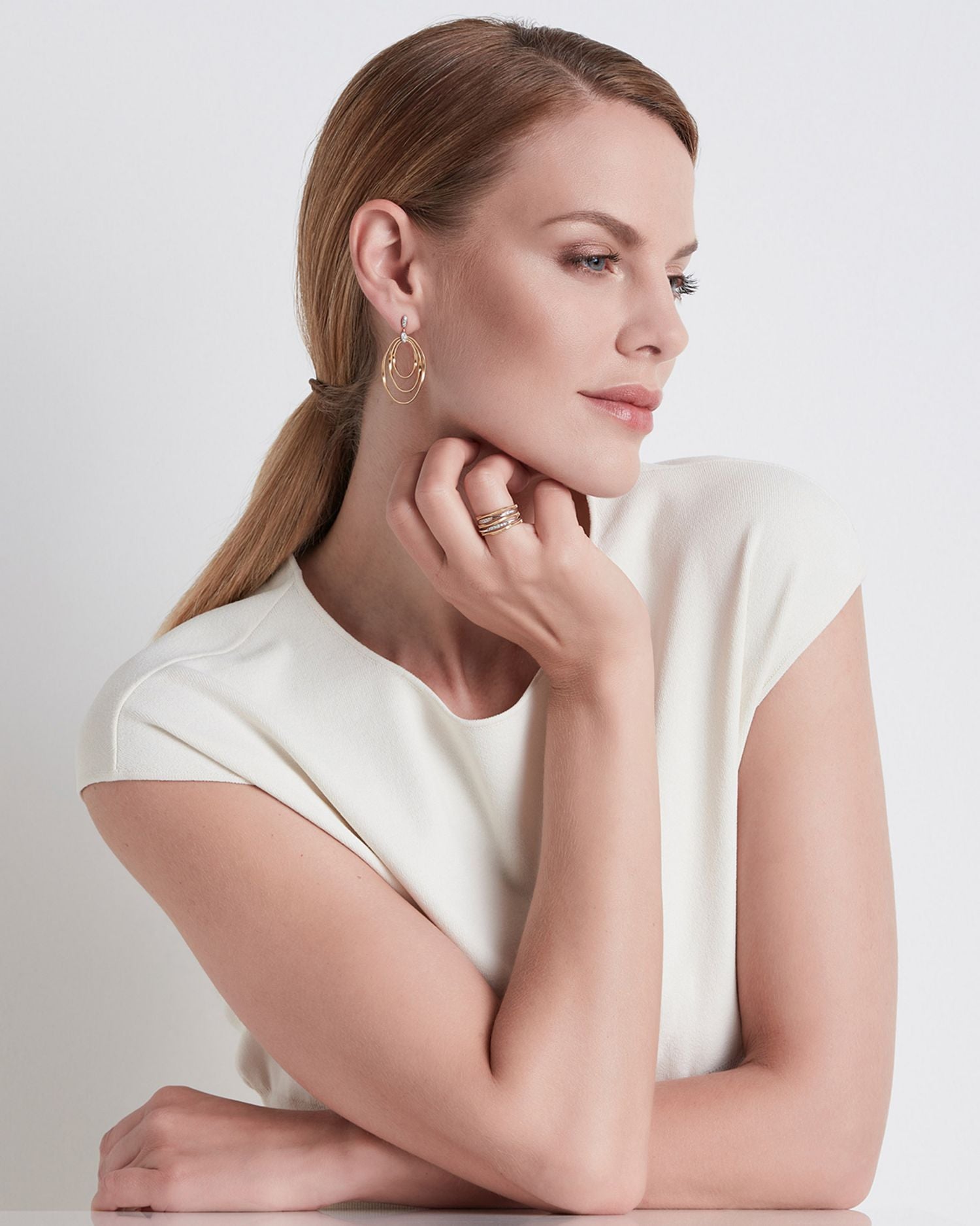 18K Yellow Gold Onde Triple Loop Post Earrings