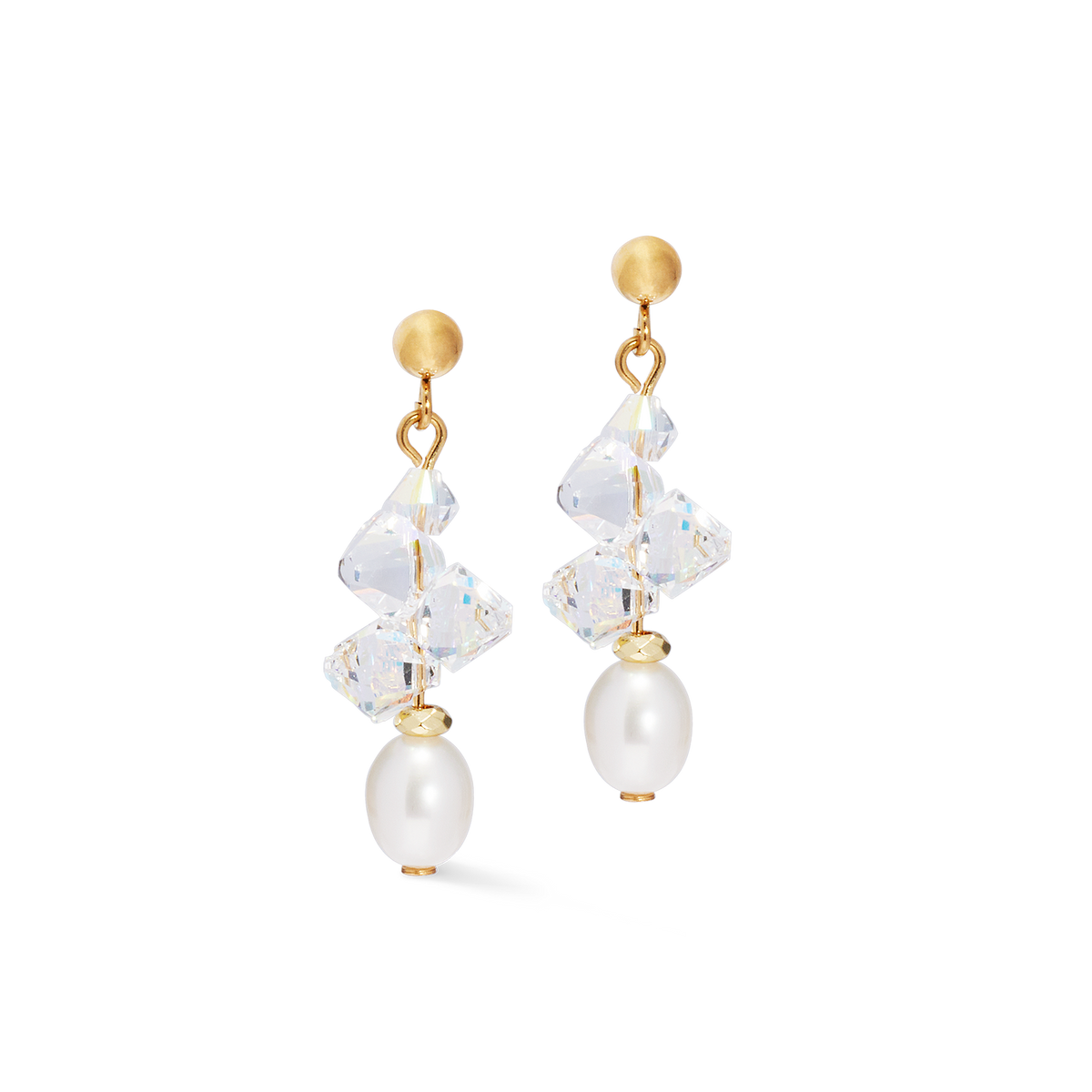 Earrings Dancing Crystals & Pearls gold