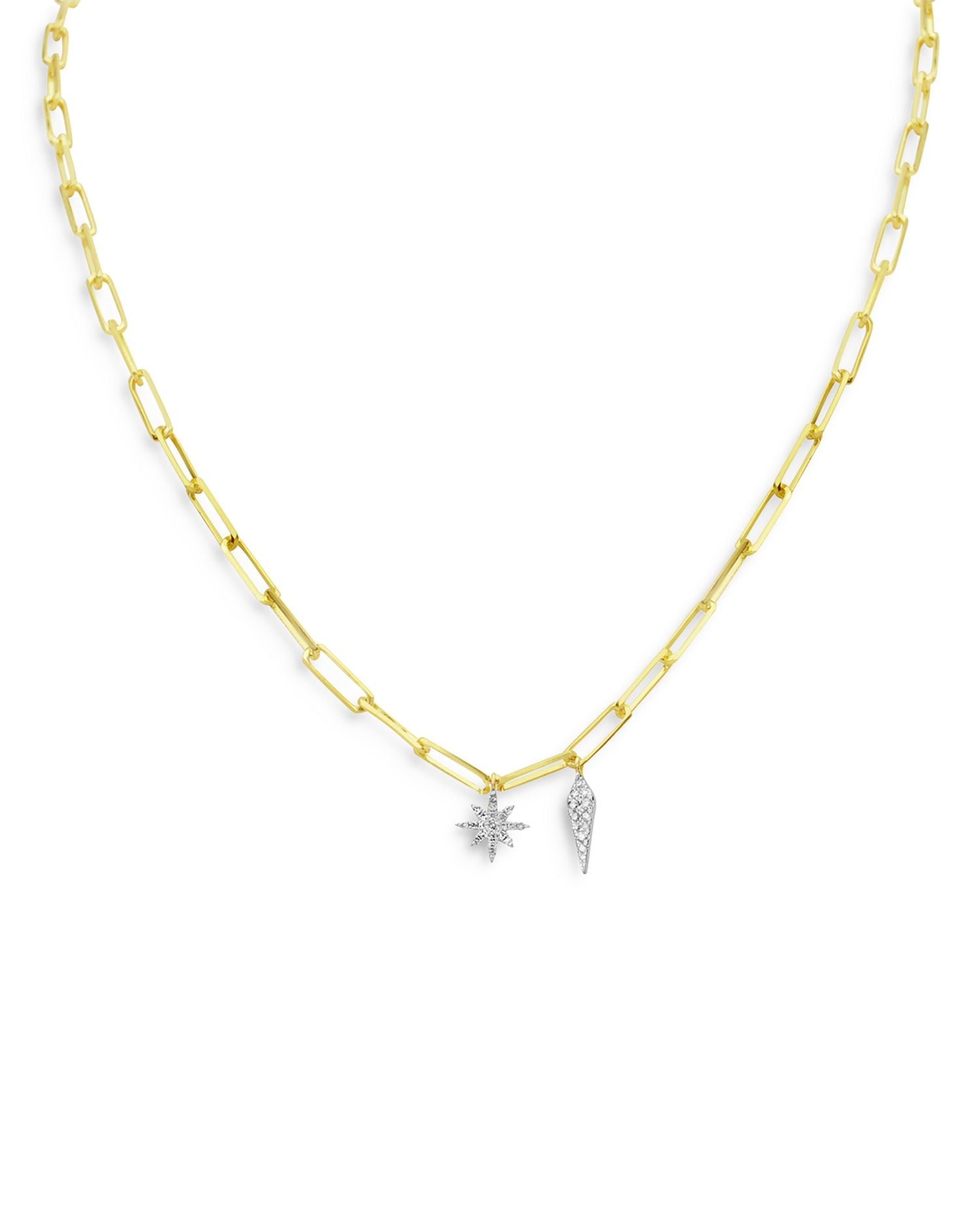 14K Yellow & White Gold Diamond Starburst Necklace, 16'