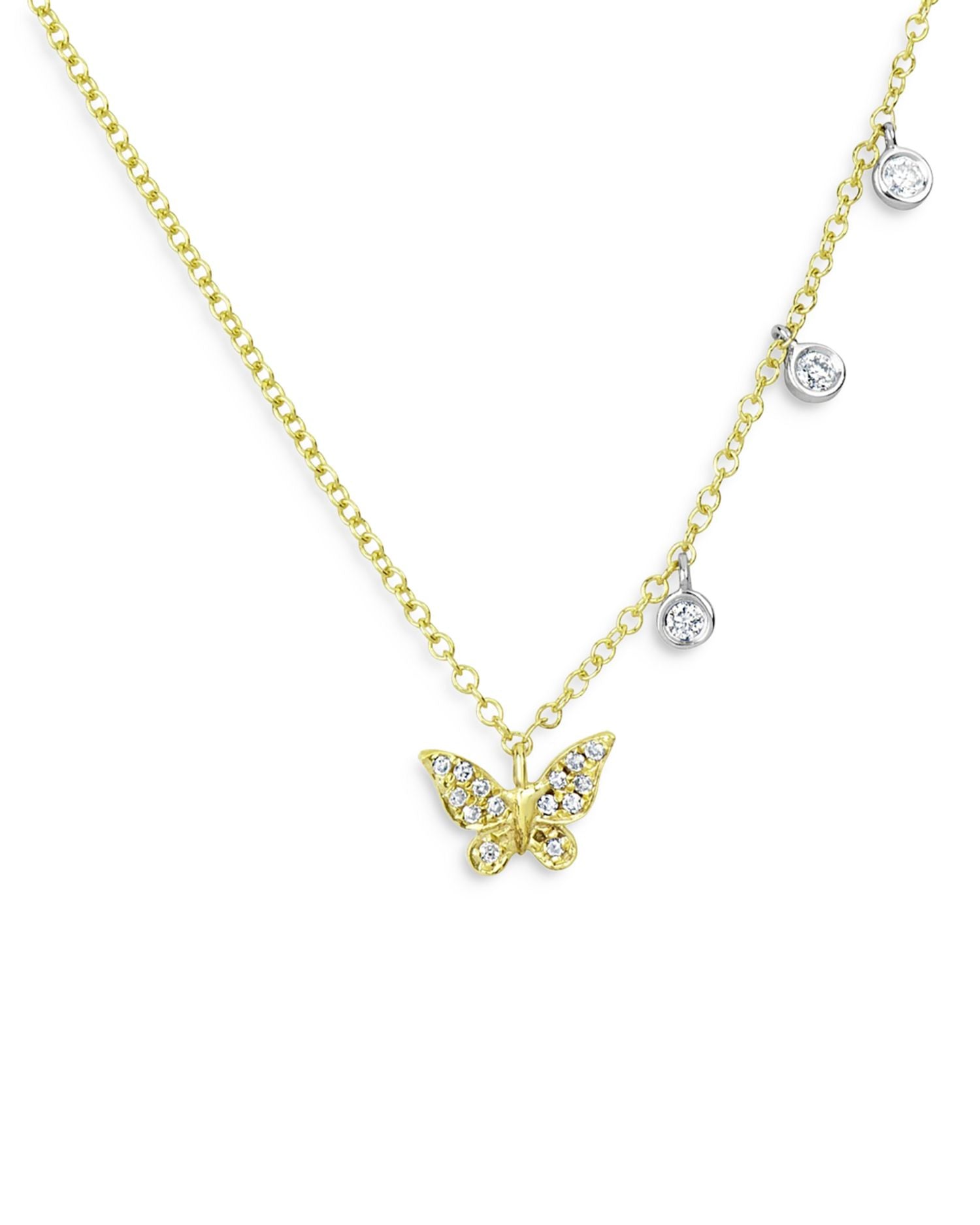 14K Yellow & White Gold Diamond Butterfly Necklace, 18'