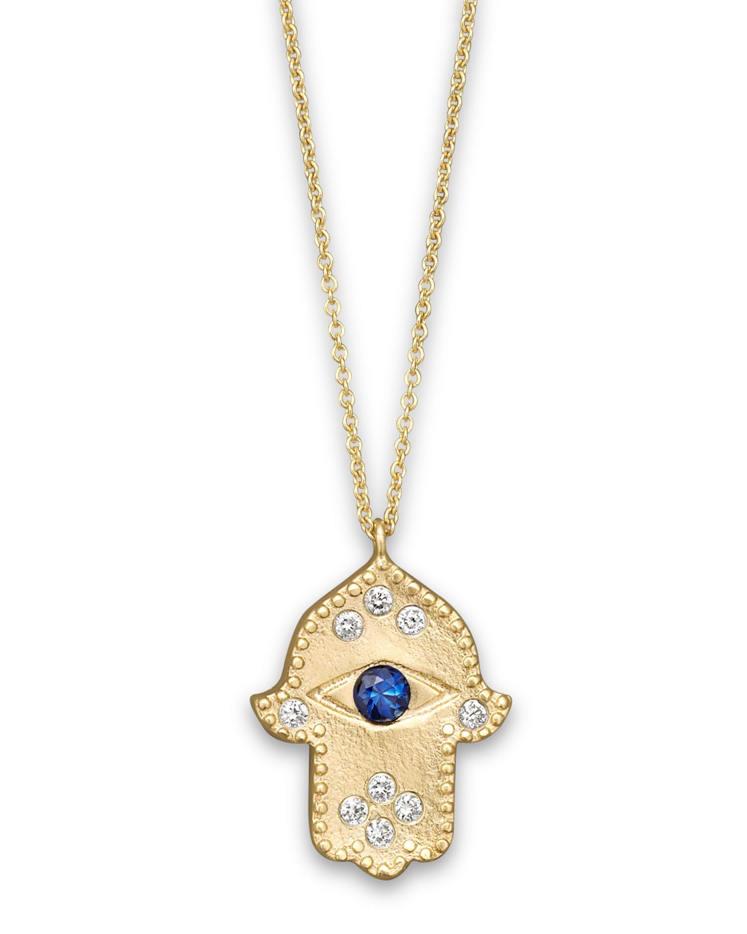 Diamond Hamsa and 14K Yellow Gold Necklace, 16'