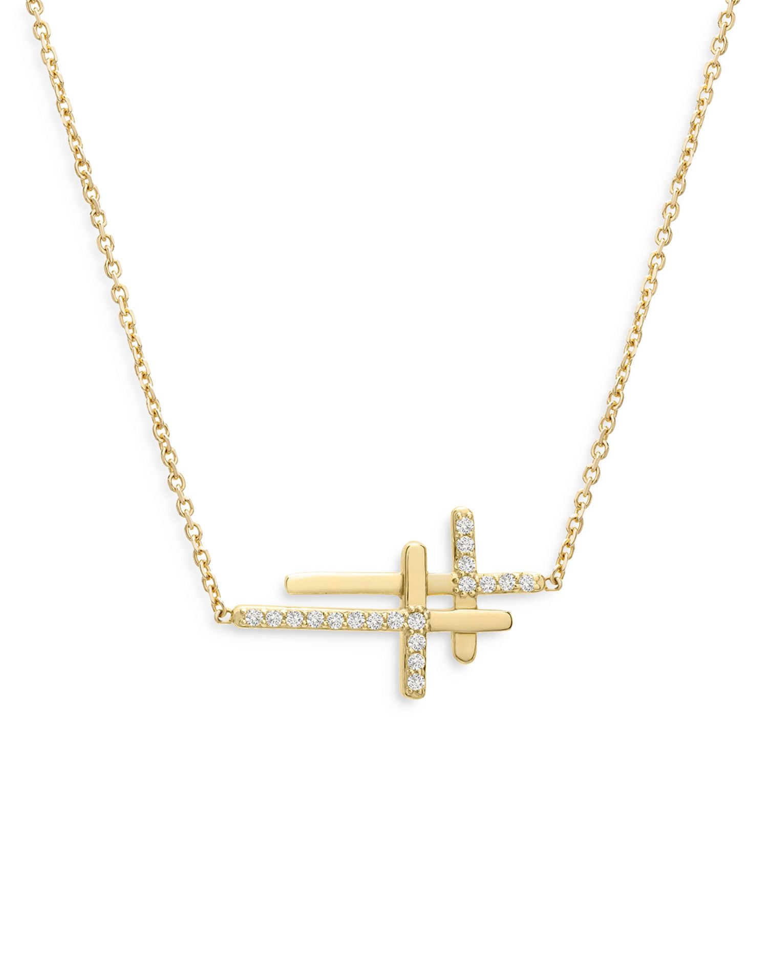 Diamond Double Cross Necklace in 14K Yellow Gold, 0.15 ct. t.w. - Exclusive