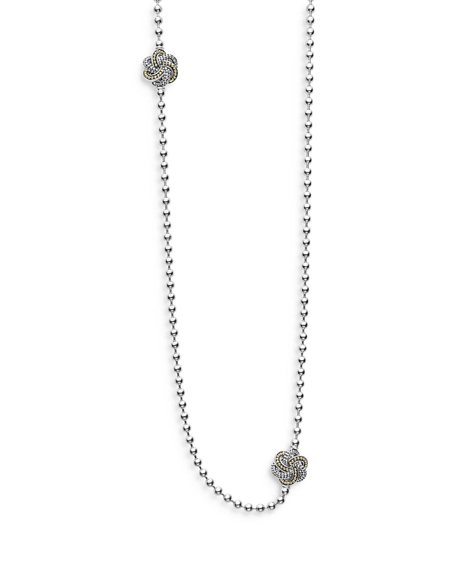 Sterling Silver & 18K Yellow Gold Love Knot Station Necklace, 34'