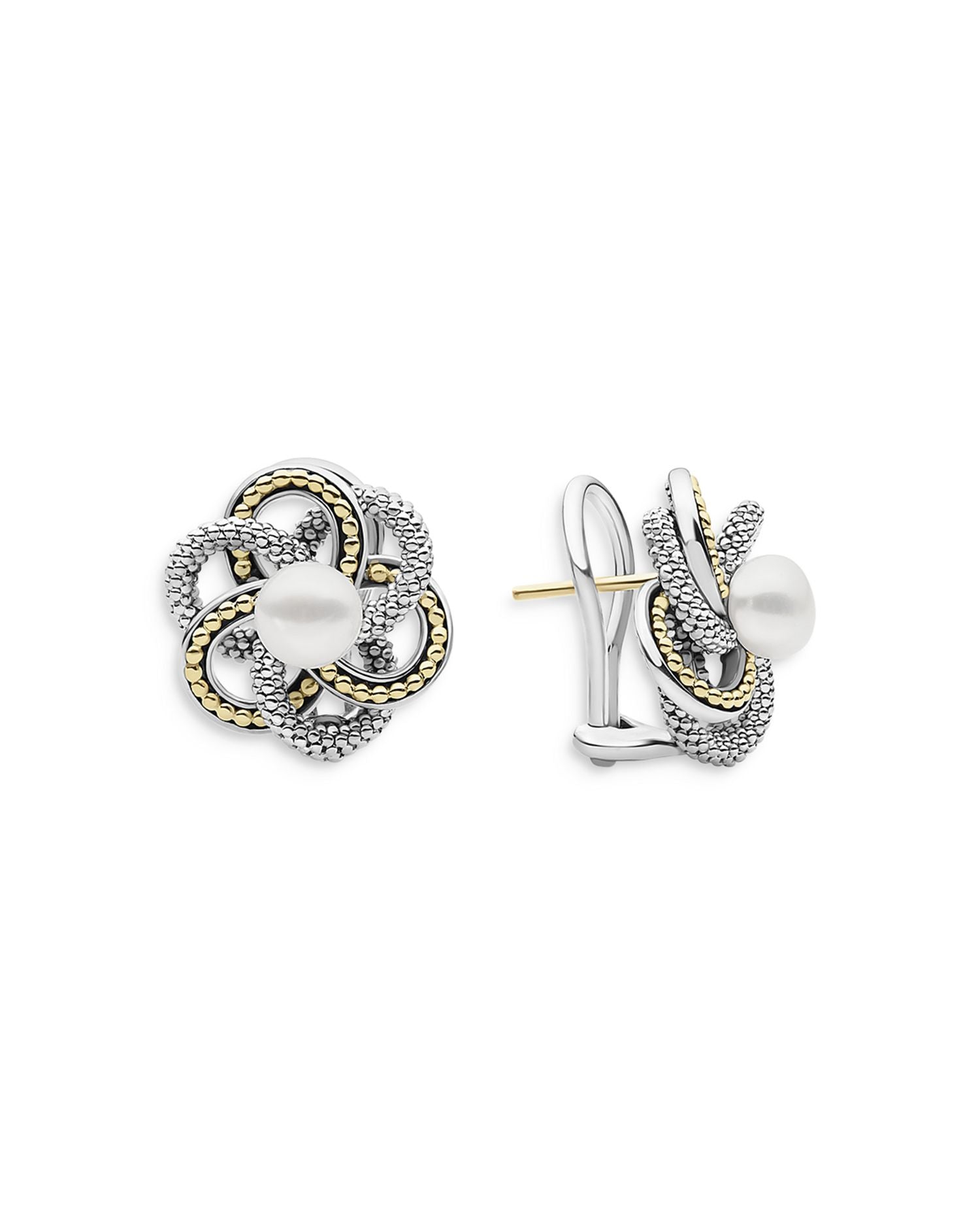 Sterling Silver & 18K Yellow Gold Luna Love Knot Cultured Freshwater Pearl Stud Earrings