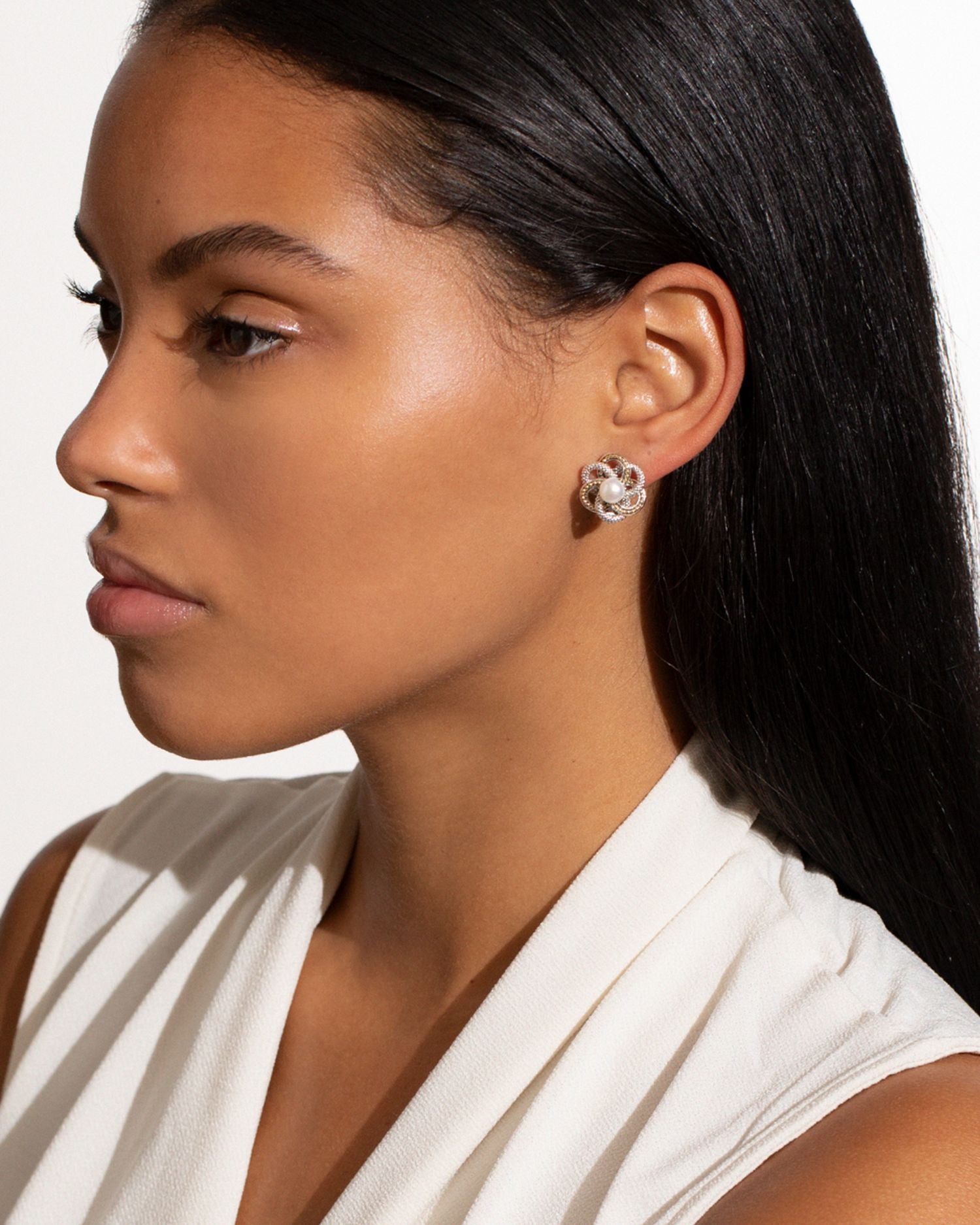 Sterling Silver & 18K Yellow Gold Luna Love Knot Cultured Freshwater Pearl Stud Earrings