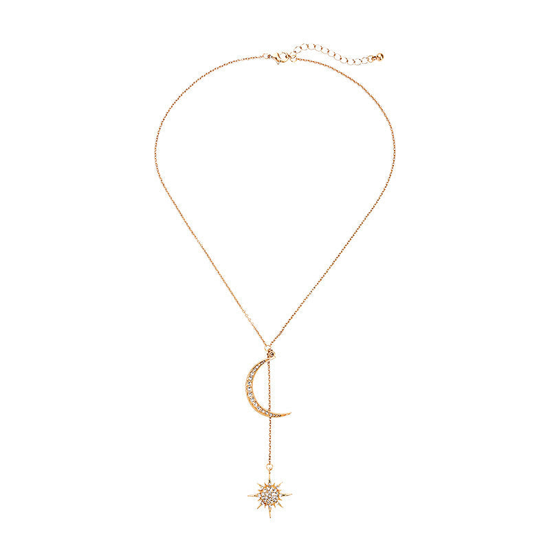 18k Gold Star & Moon Necklace